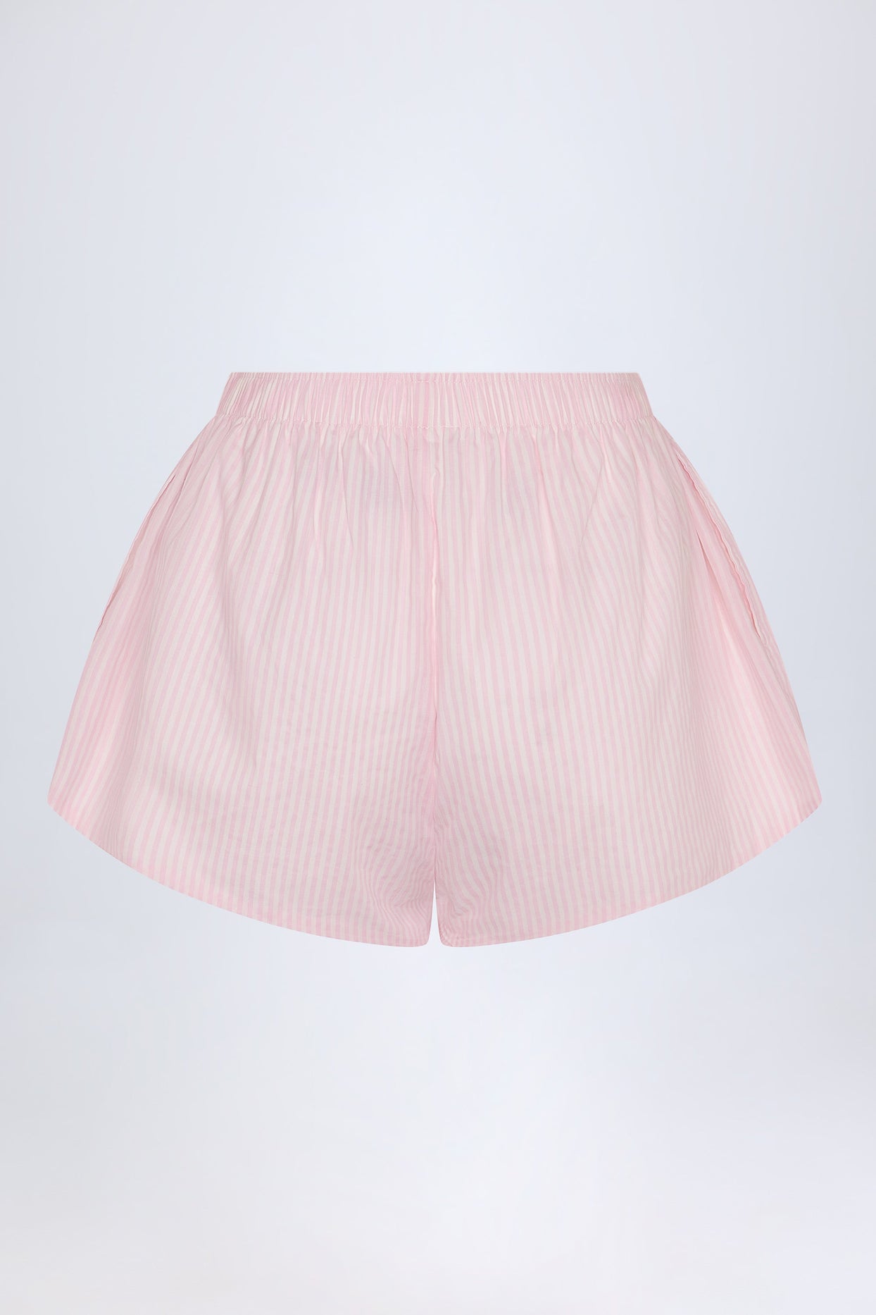 شورت برباط أمامي متوسط ​​الارتفاع باللونين الوردي والأبيض المخطط