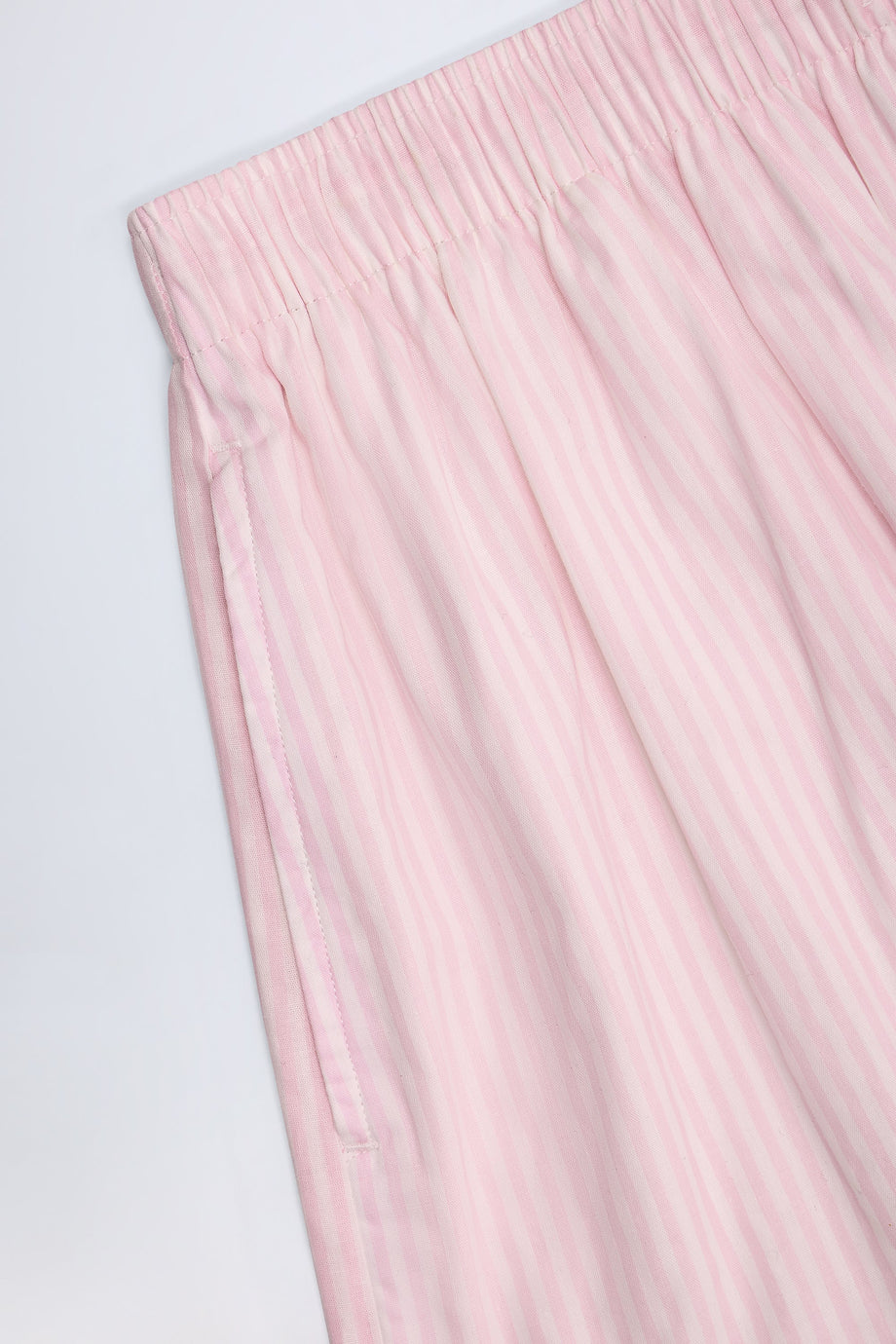 Tie-Front Mid-Rise Shorts in Pink & White Stripe