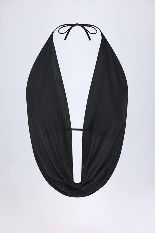 Cowl-Neck Backless Crop Top in Black