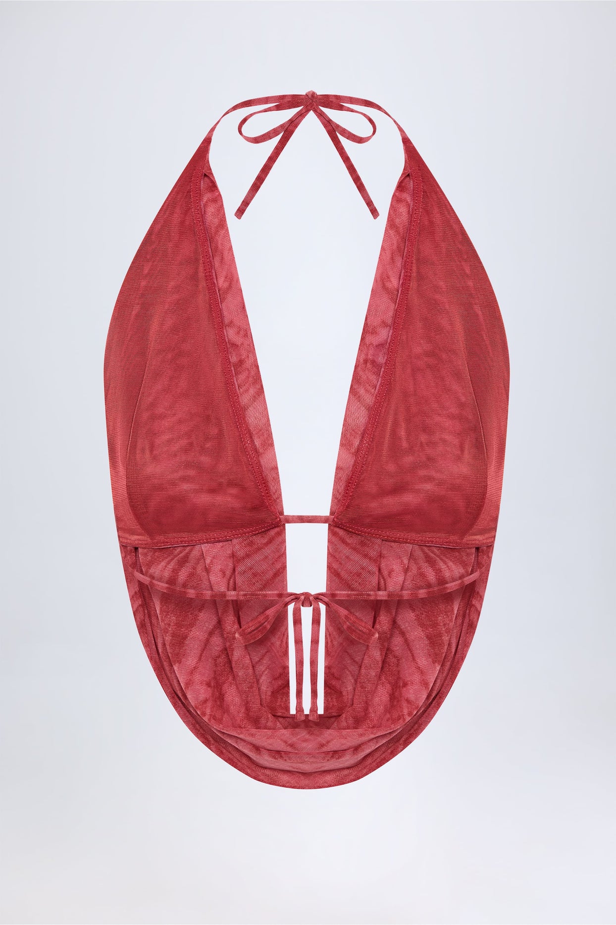 Cowl-Neck Backless Crop Top in Red Print