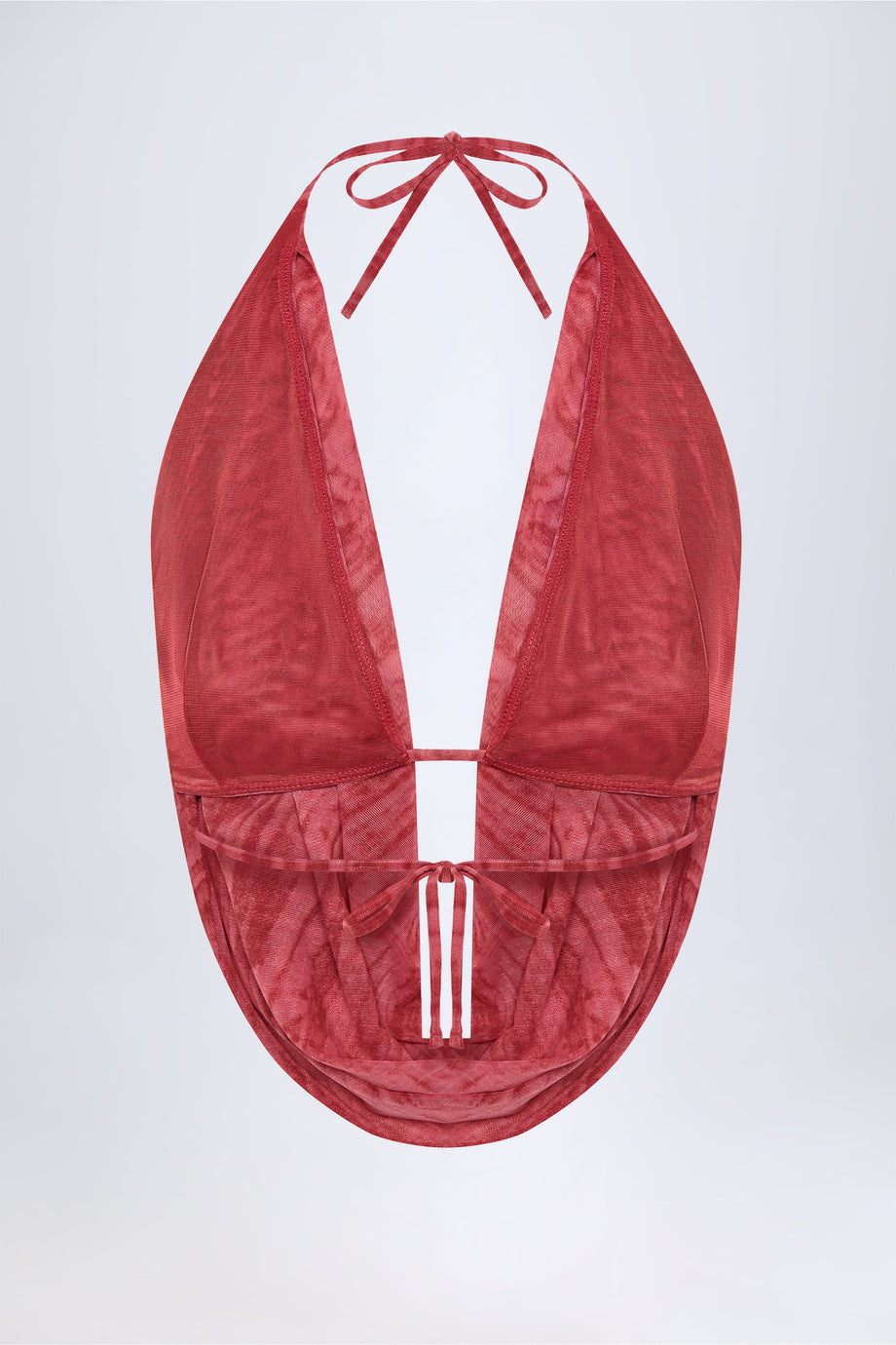 بلوزة قصيرة حمراء مكشوفة الظهر بياقة دائرية وظهر مكشوف