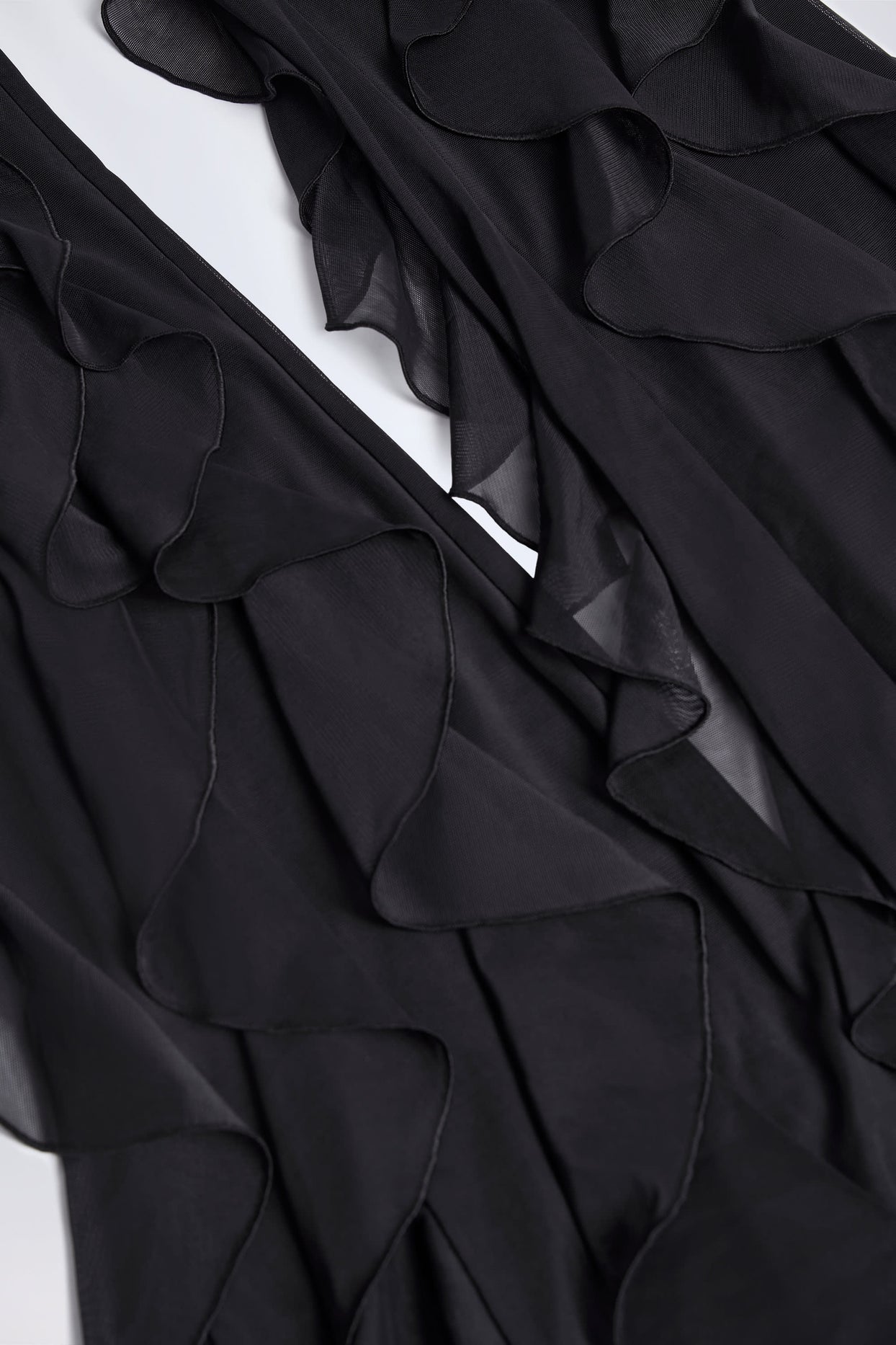 Ruffled Mid-Rise Flared Trousers in Black