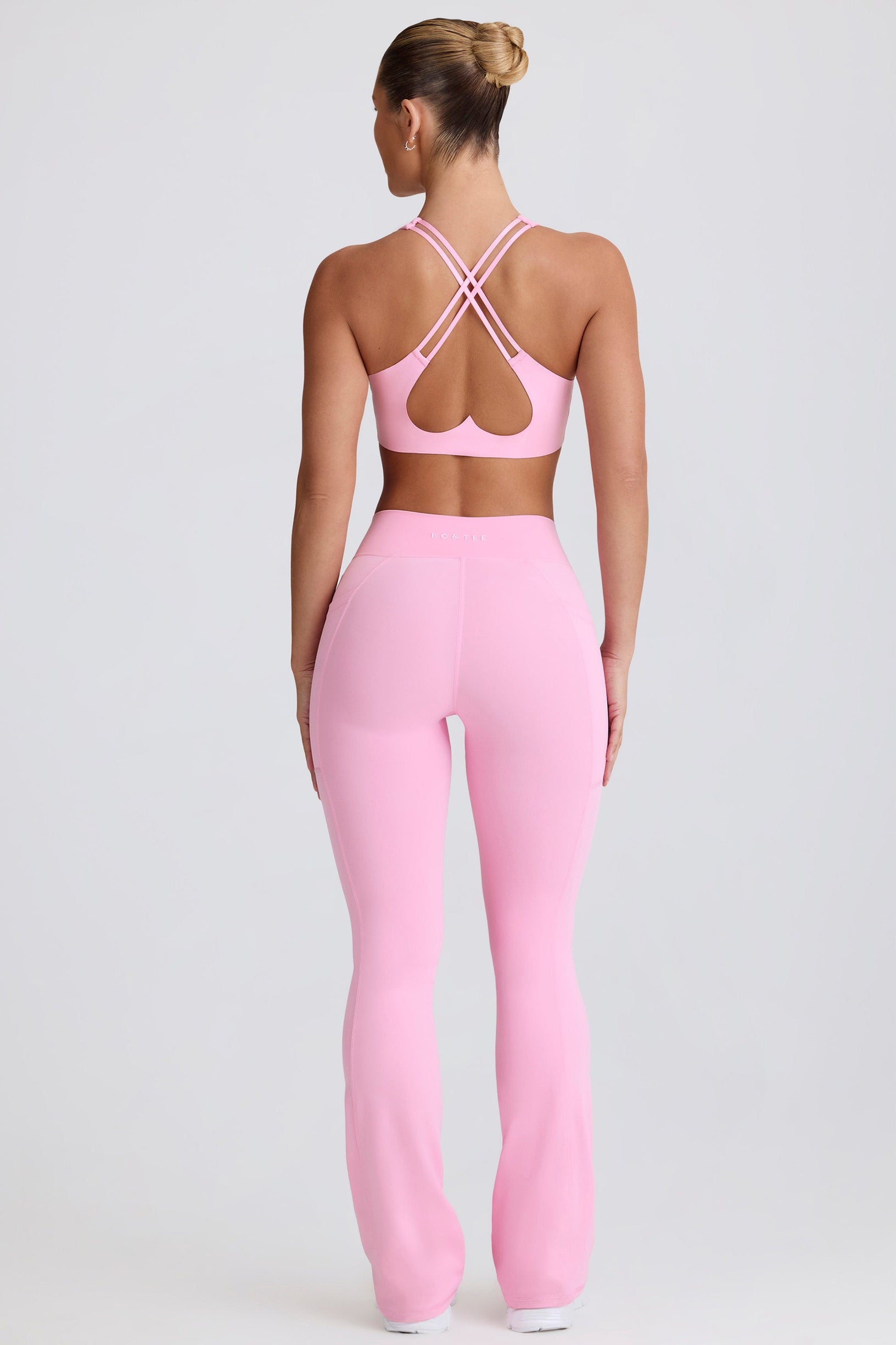 Soft Active V-Waist Pocket Flared Leggings in Baby Pink - 2