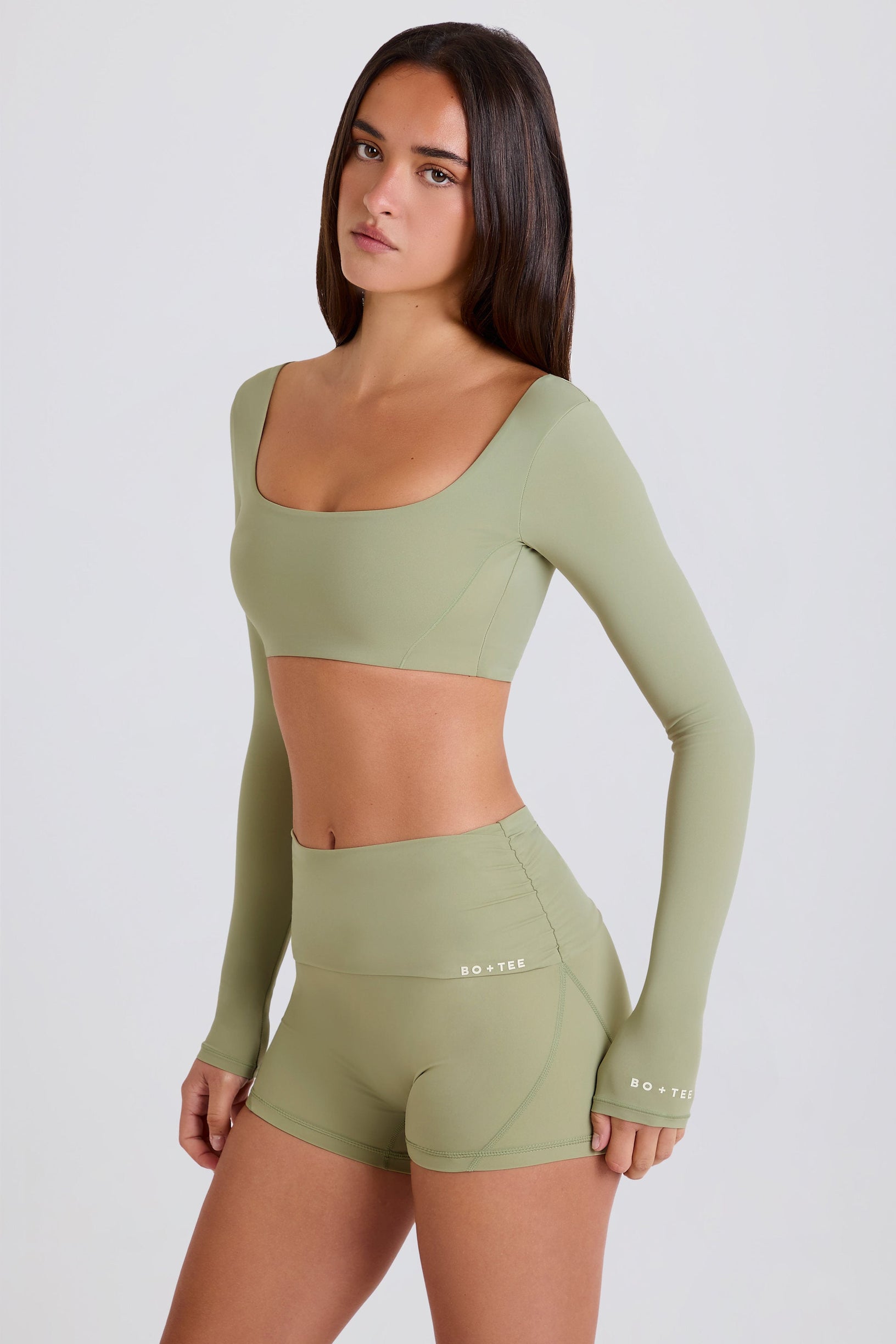 Foldover Mid-Rise Mini Shorts in Matcha - 2