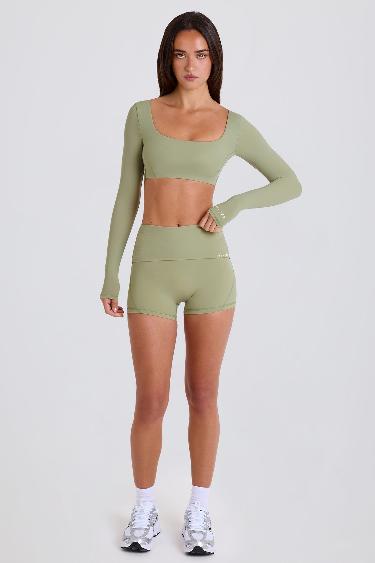 Foldover Mid-Rise Mini Shorts in Matcha