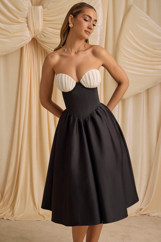 Strapless Corset Midi Dress in Black - Main Image