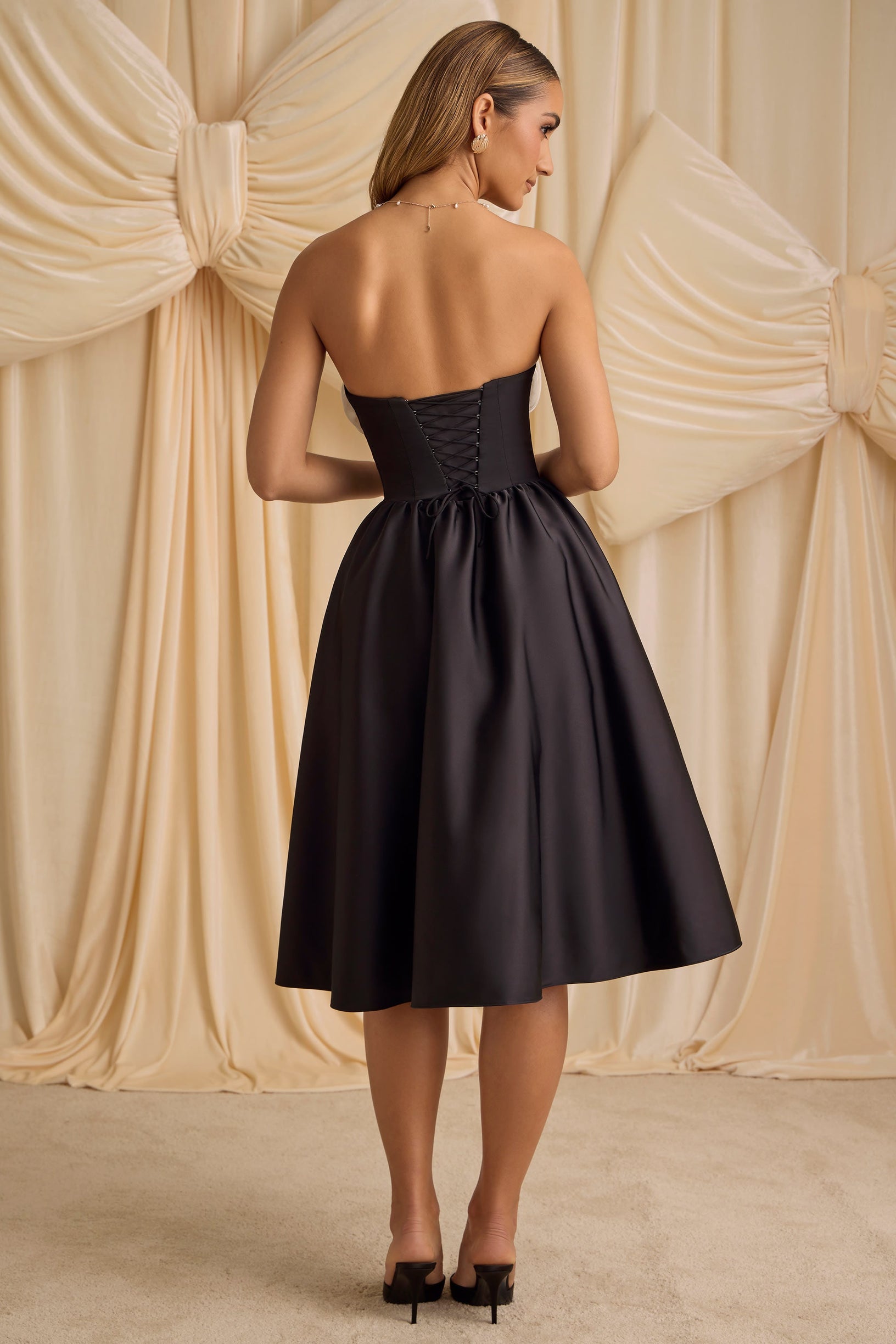 Strapless Corset Midi Dress in Black - 2