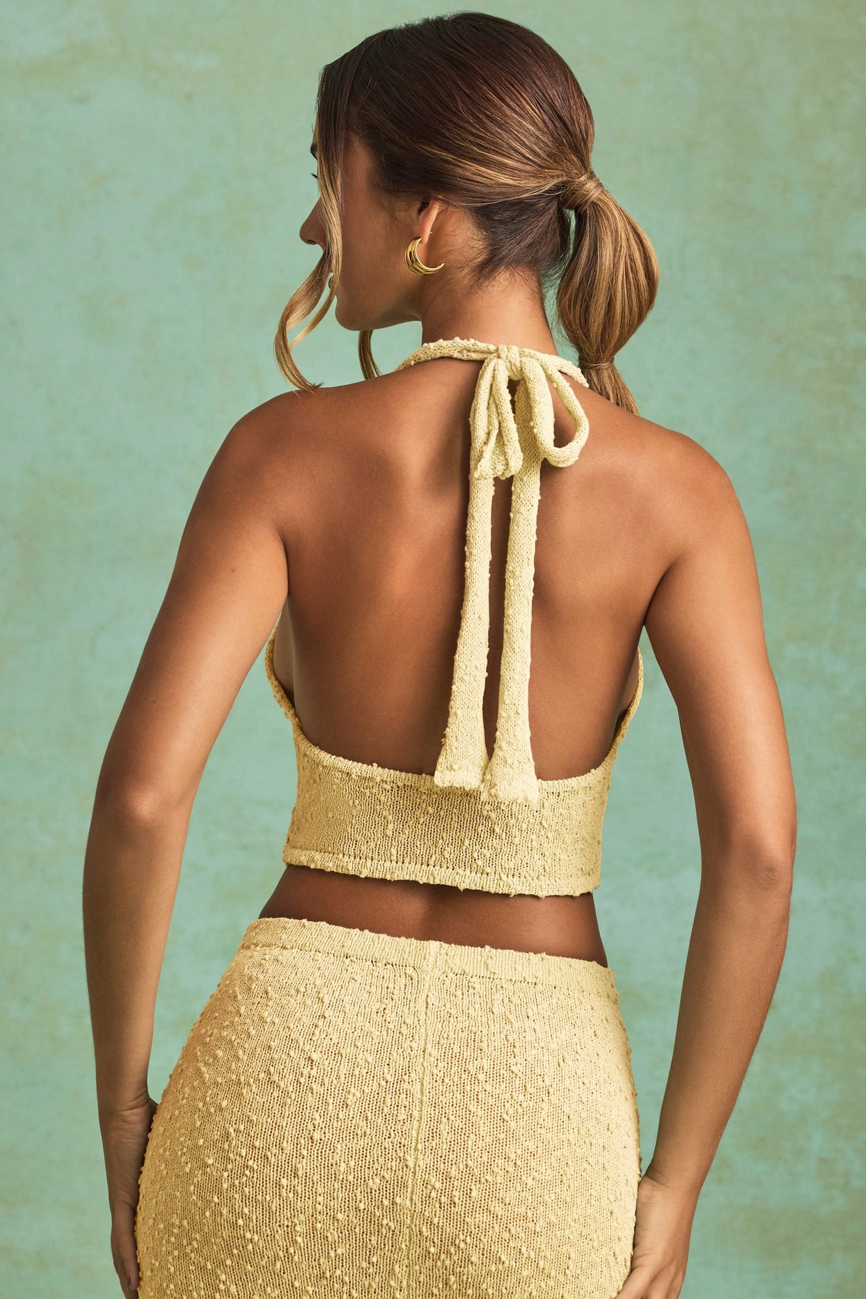 Bouclé Halterneck Crop Top in Yellow