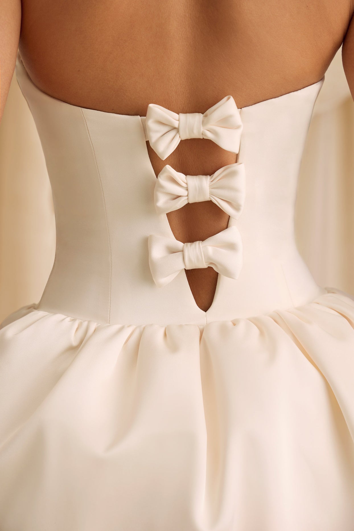 Convertible Bow-Detail Bubble Hem Midaxi Dress in Ivory