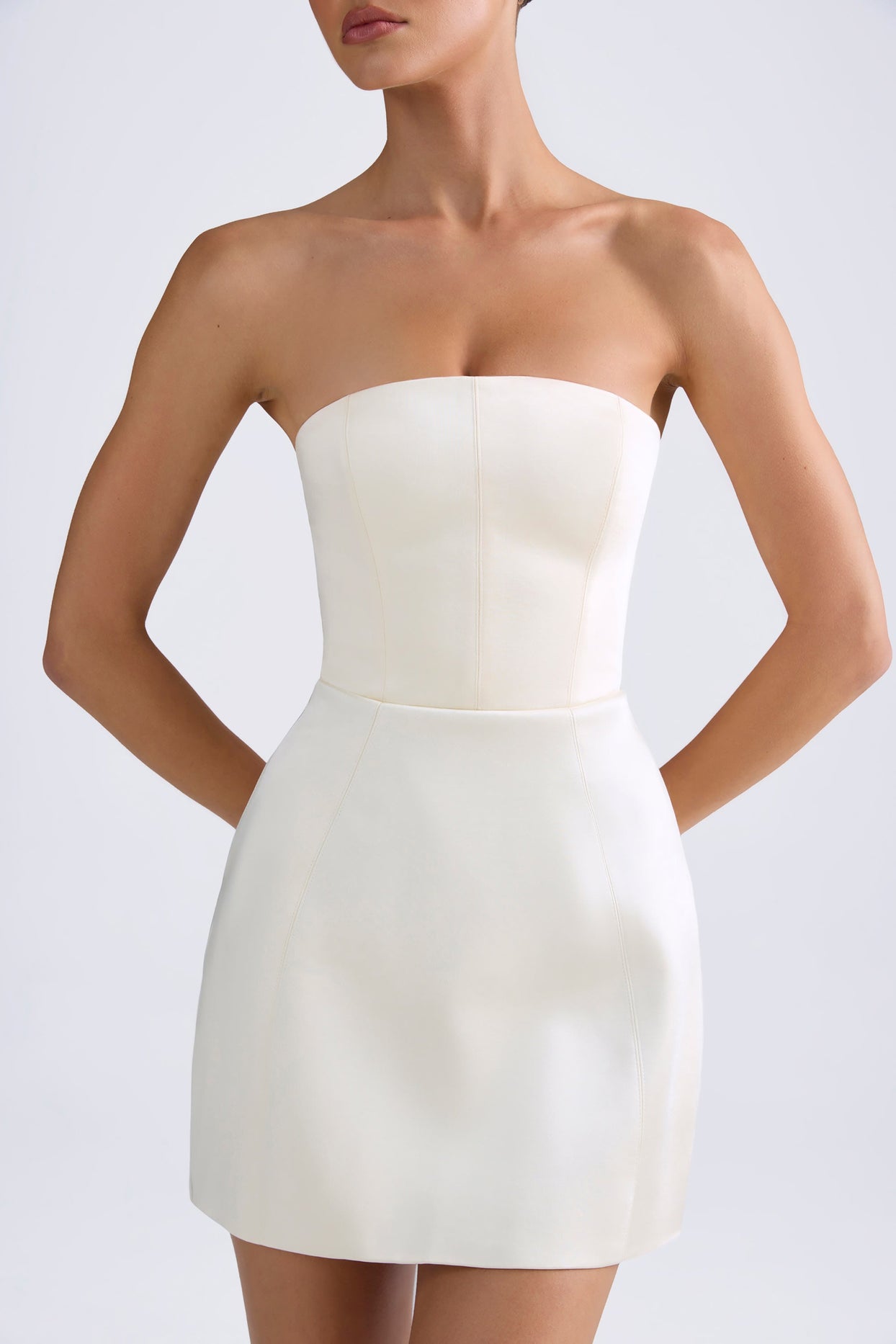 Bandeau Structured Tulip Mini Dress in Ivory - 5