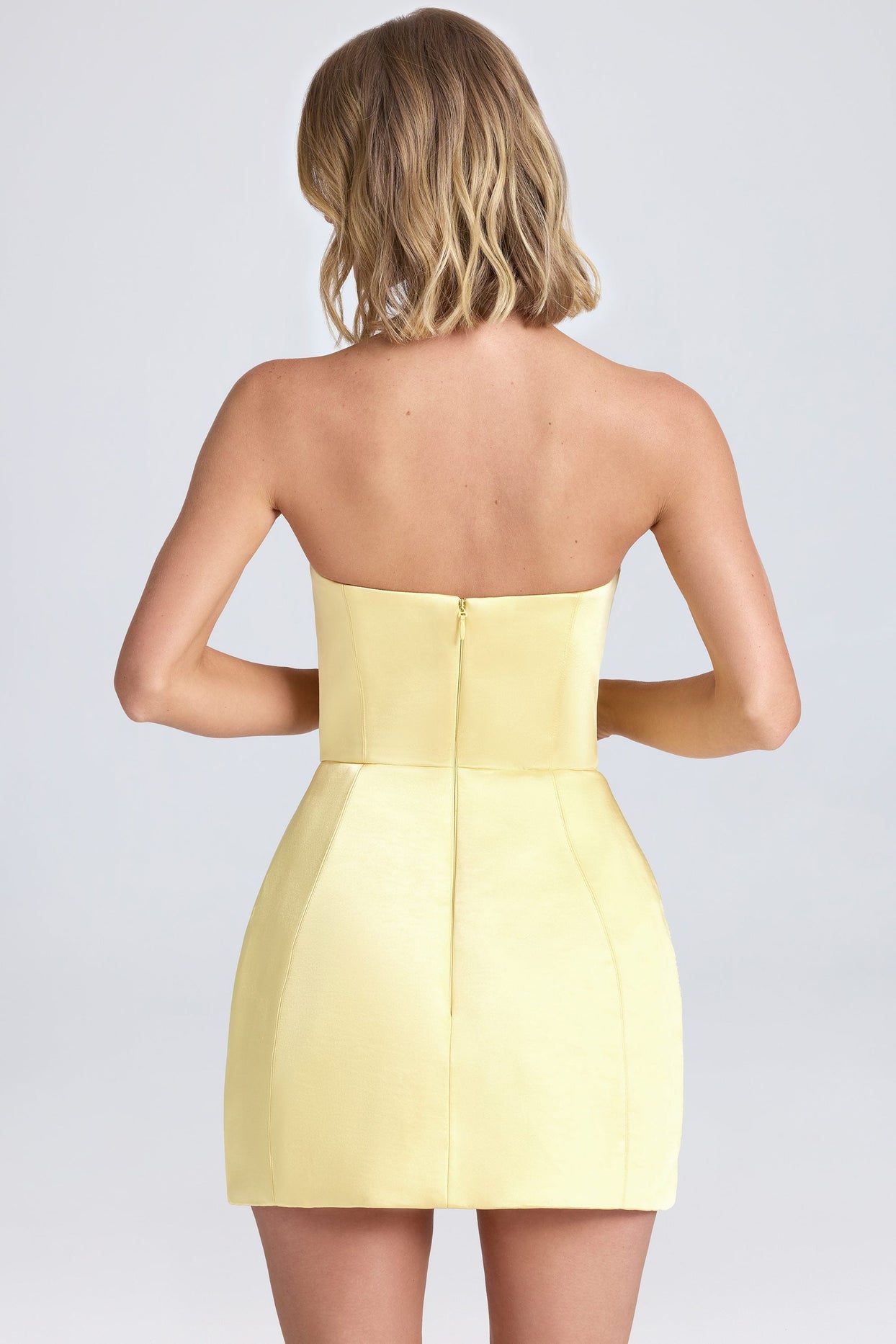 Bandeau Structured Tulip Mini Dress in Lemon Sherbet - 3