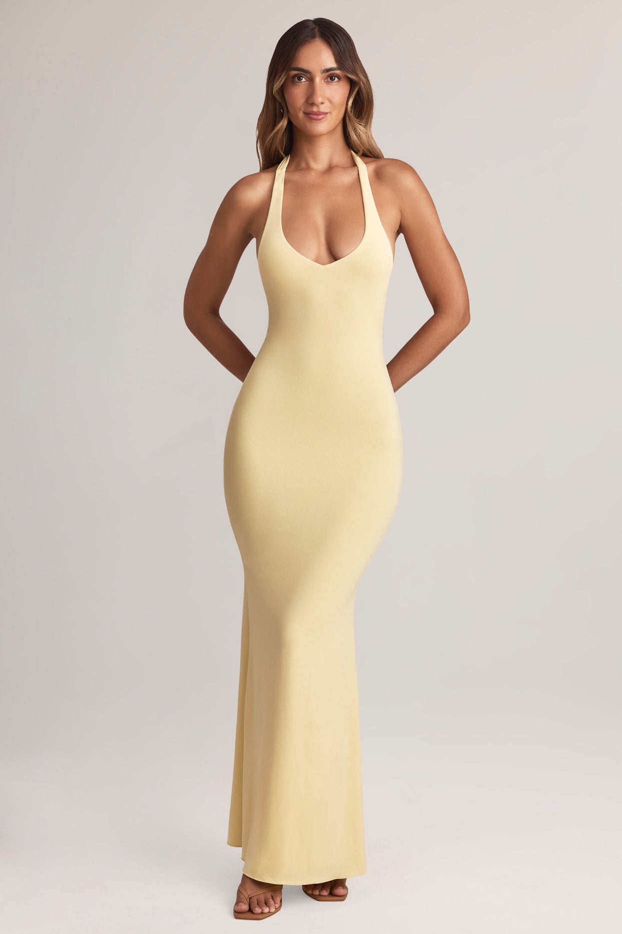 Hallie Modal Backless Halterneck Maxi Dress in Lemon Sherbet