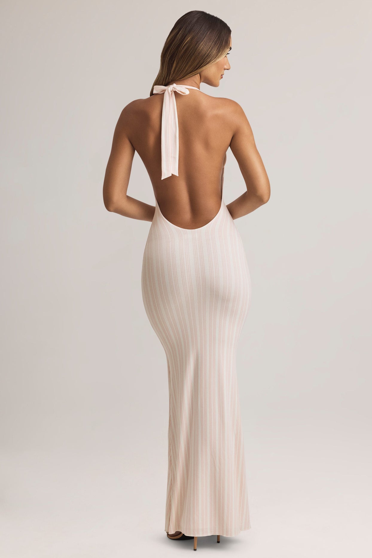 Modal Halterneck Maxi Dress in Stripe Print