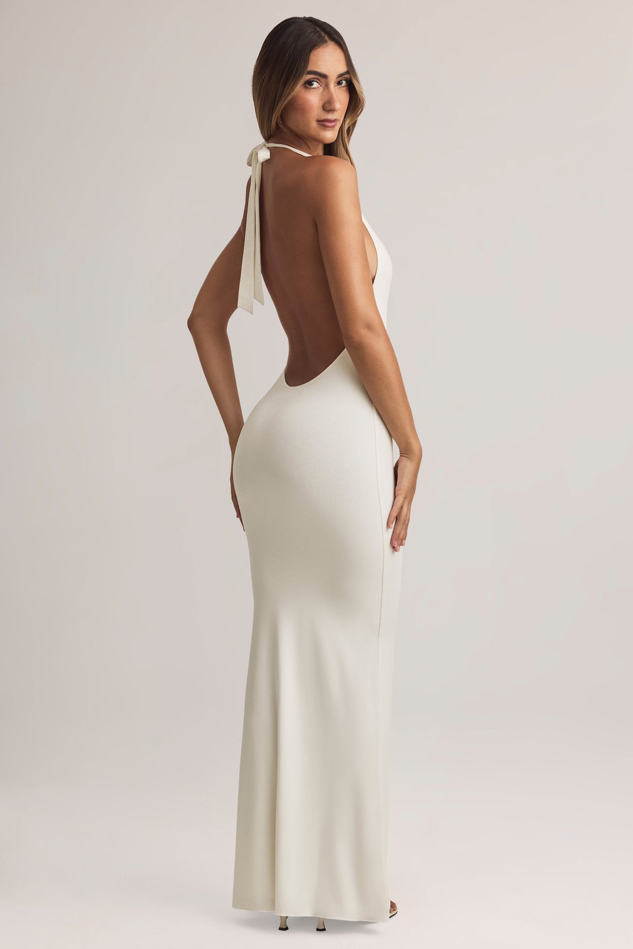 Modal Halterneck Maxi Dress in White