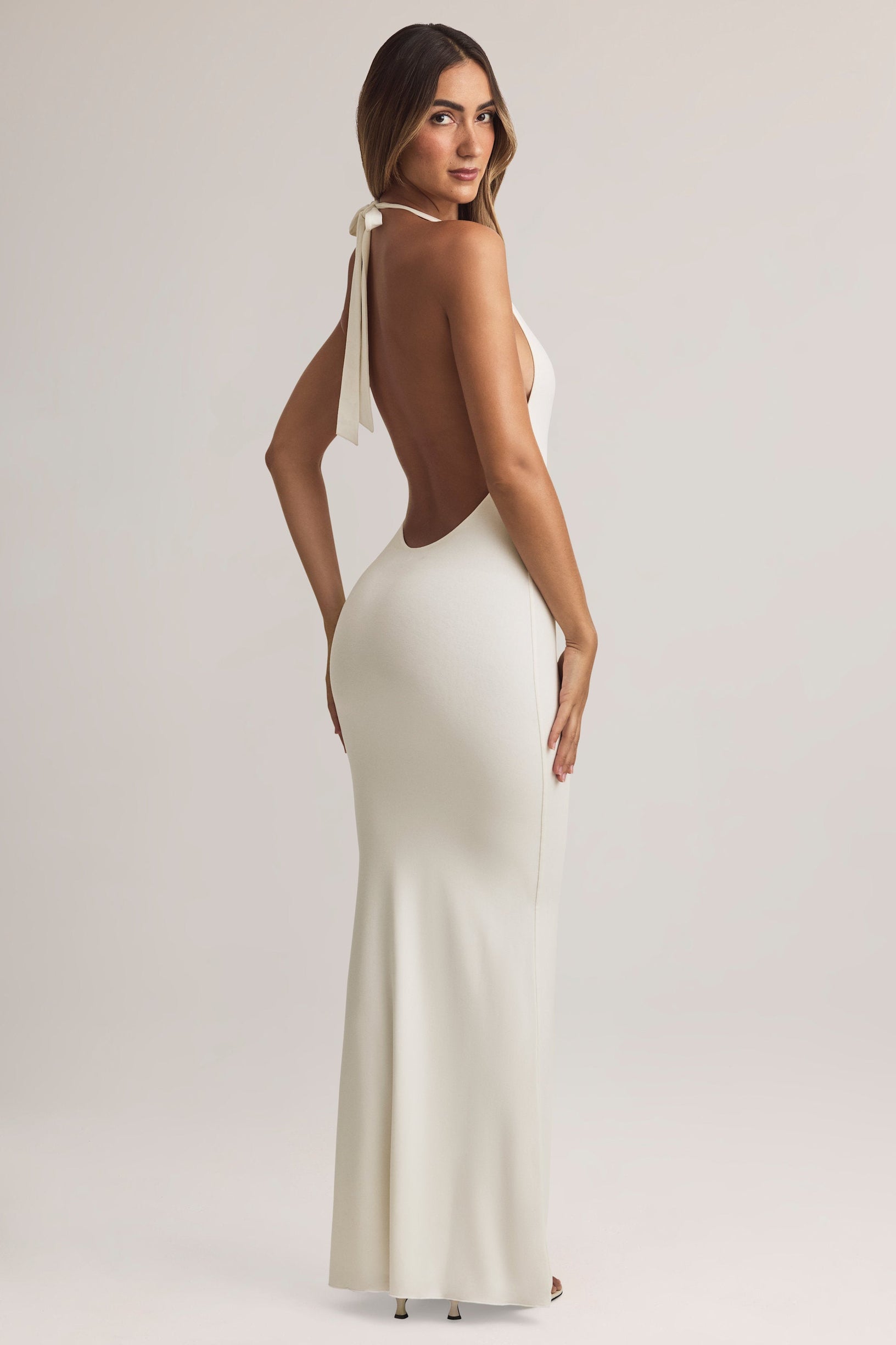Modal Halterneck Maxi Dress in White - 1