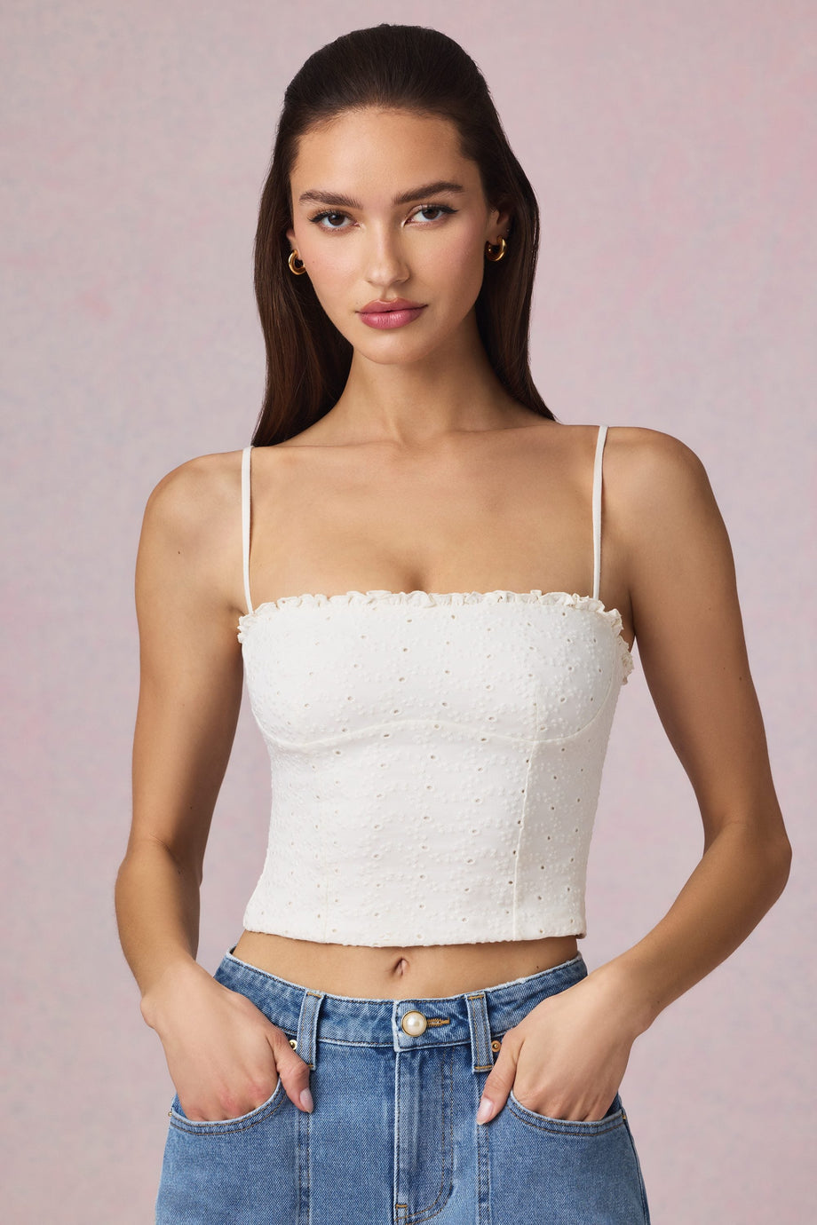 Modal Broderie Anglaise Camisole Top in White