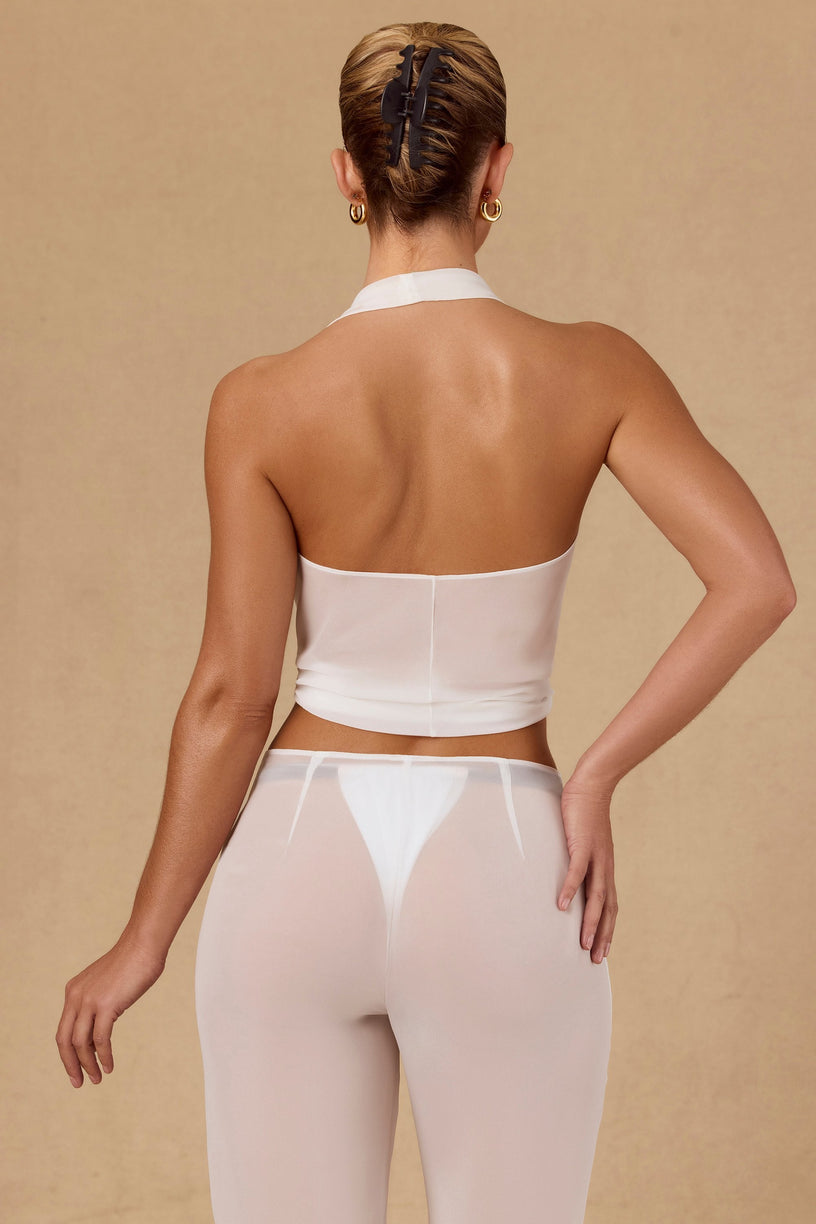 Tie-Front Halterneck Crop Top in White - 2