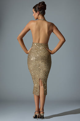 Embellished Cut-Out Open-Back Midaxi Dress in Gold