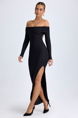 Modal Off-Shoulder Open-Back Maxi Dress in Black