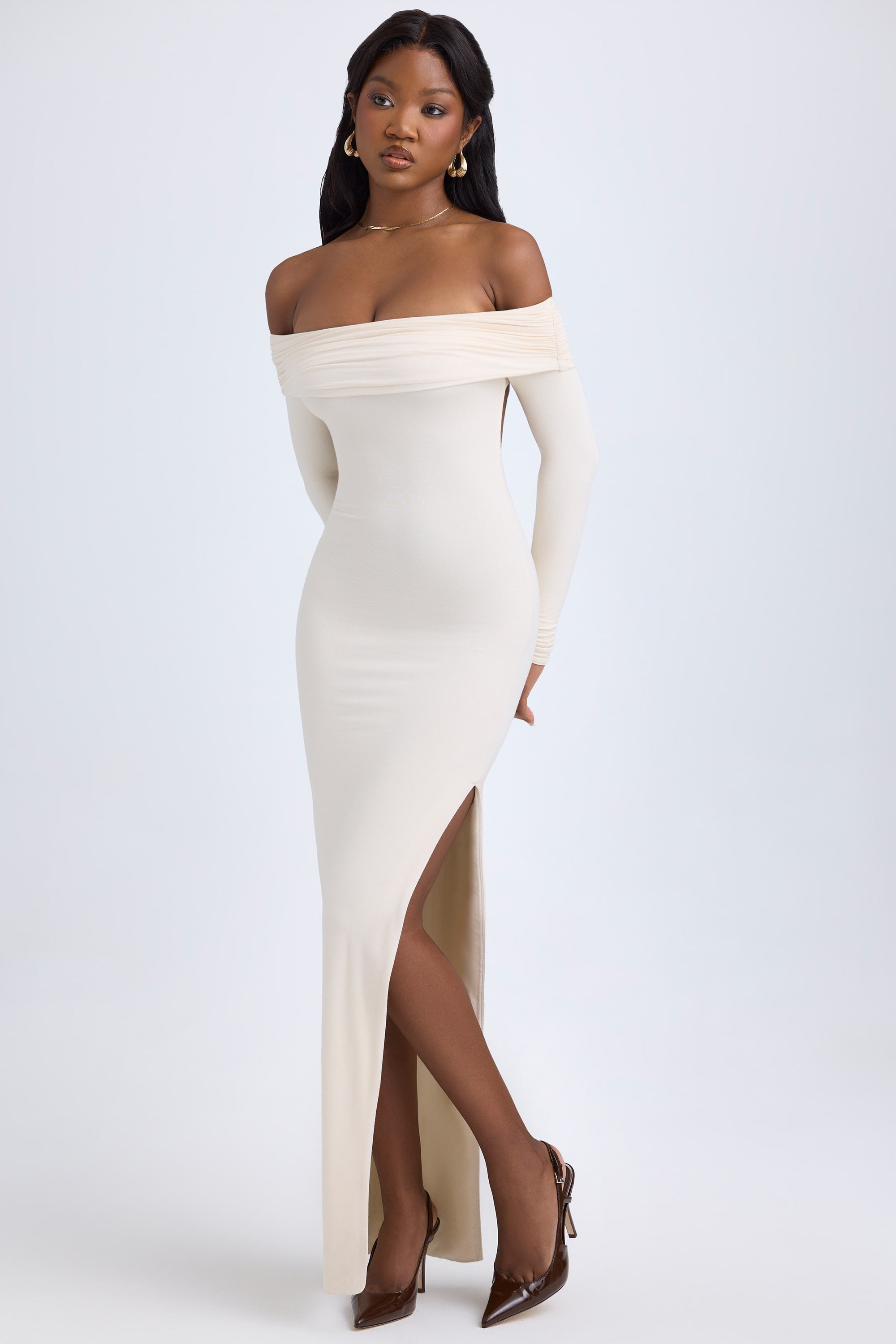 white off the shoulder maxi dress Simone White Off The Shoulder Sweater Maxi Dress
