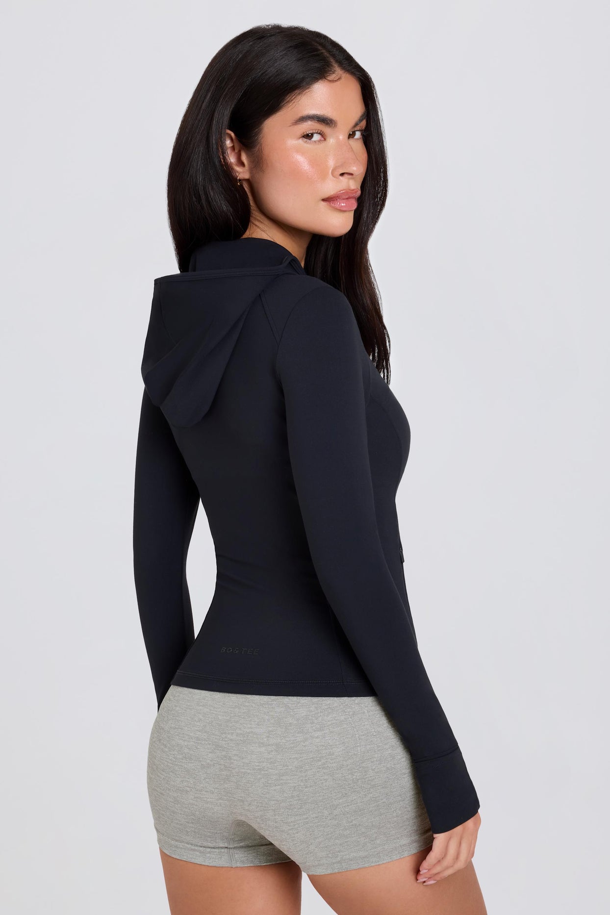 Soft Active Hooded Mid-Layer Jacket in Black