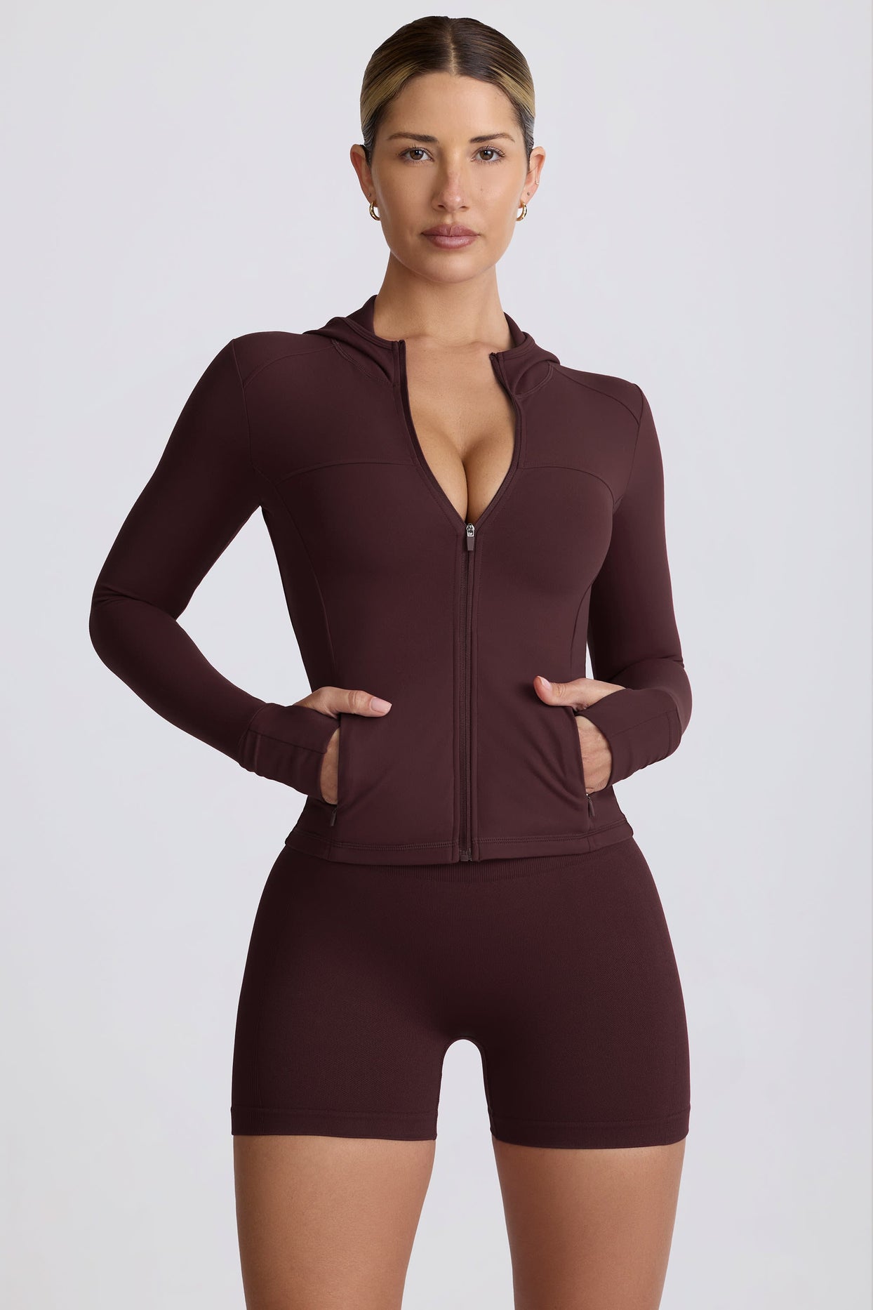 Soft Active Hooded Mid-Layer Jacket in Chocolate