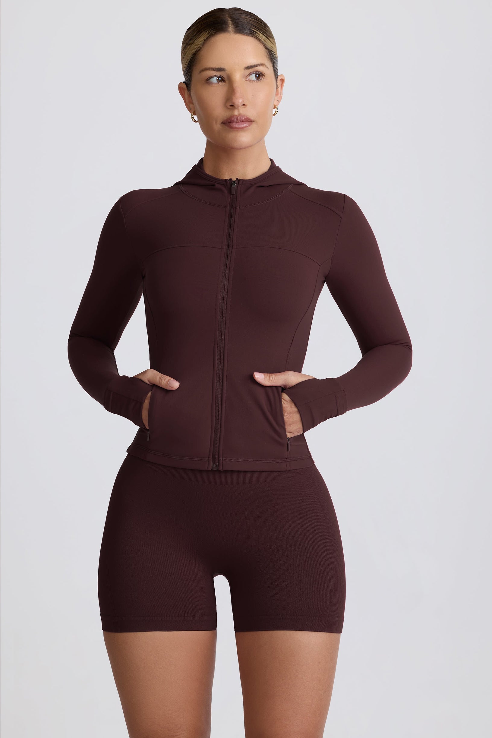 Soft Active Hooded Mid-Layer Jacket in Chocolate - 1