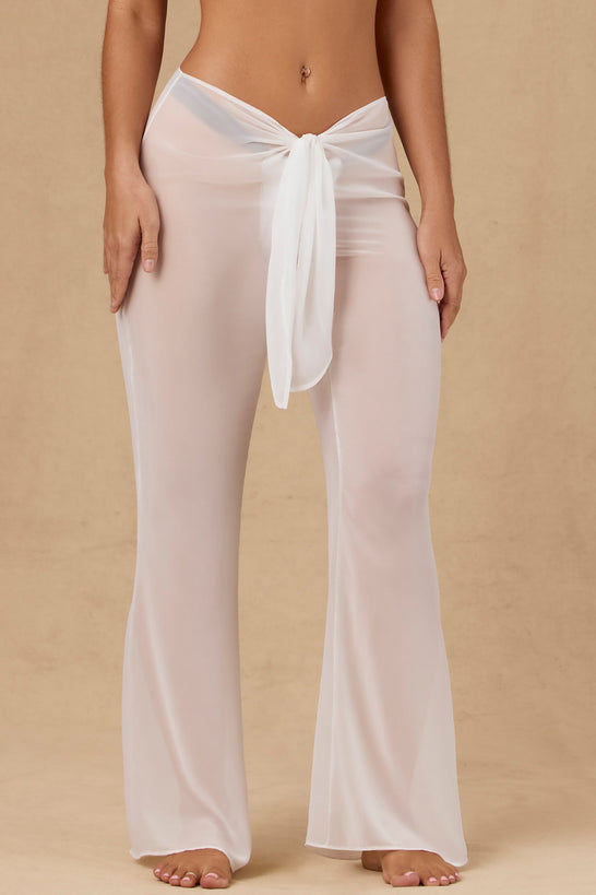 Tie-Front Wide-Leg Trousers in White
