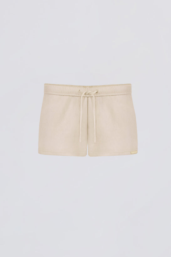 Brushed Jersey Elasticated Mini Shorts in Ecru