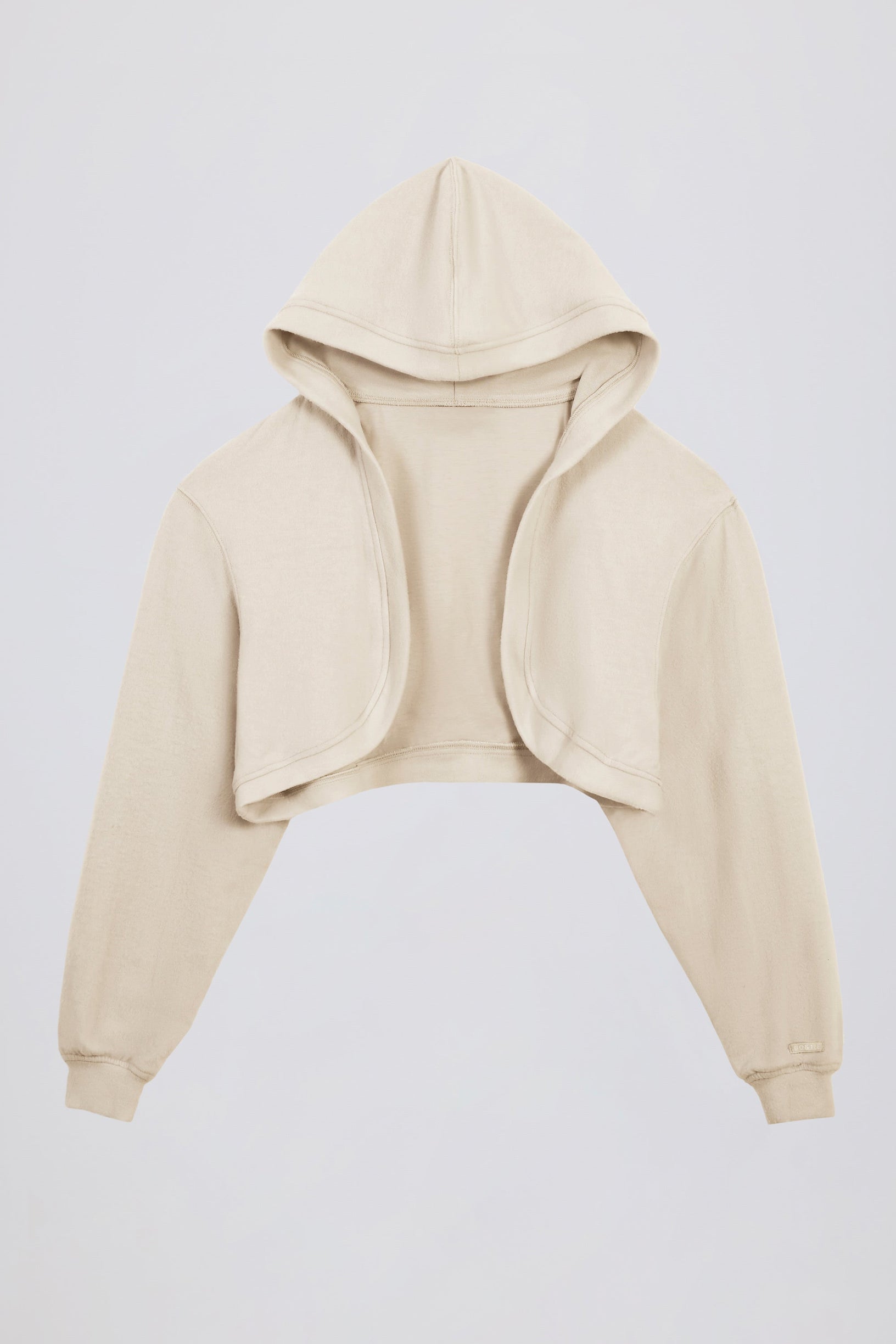 Brushed Jersey Hooded Cropped Shrug in Ecru - 2