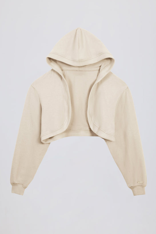 Brushed Jersey Hooded Cropped Shrug in Ecru