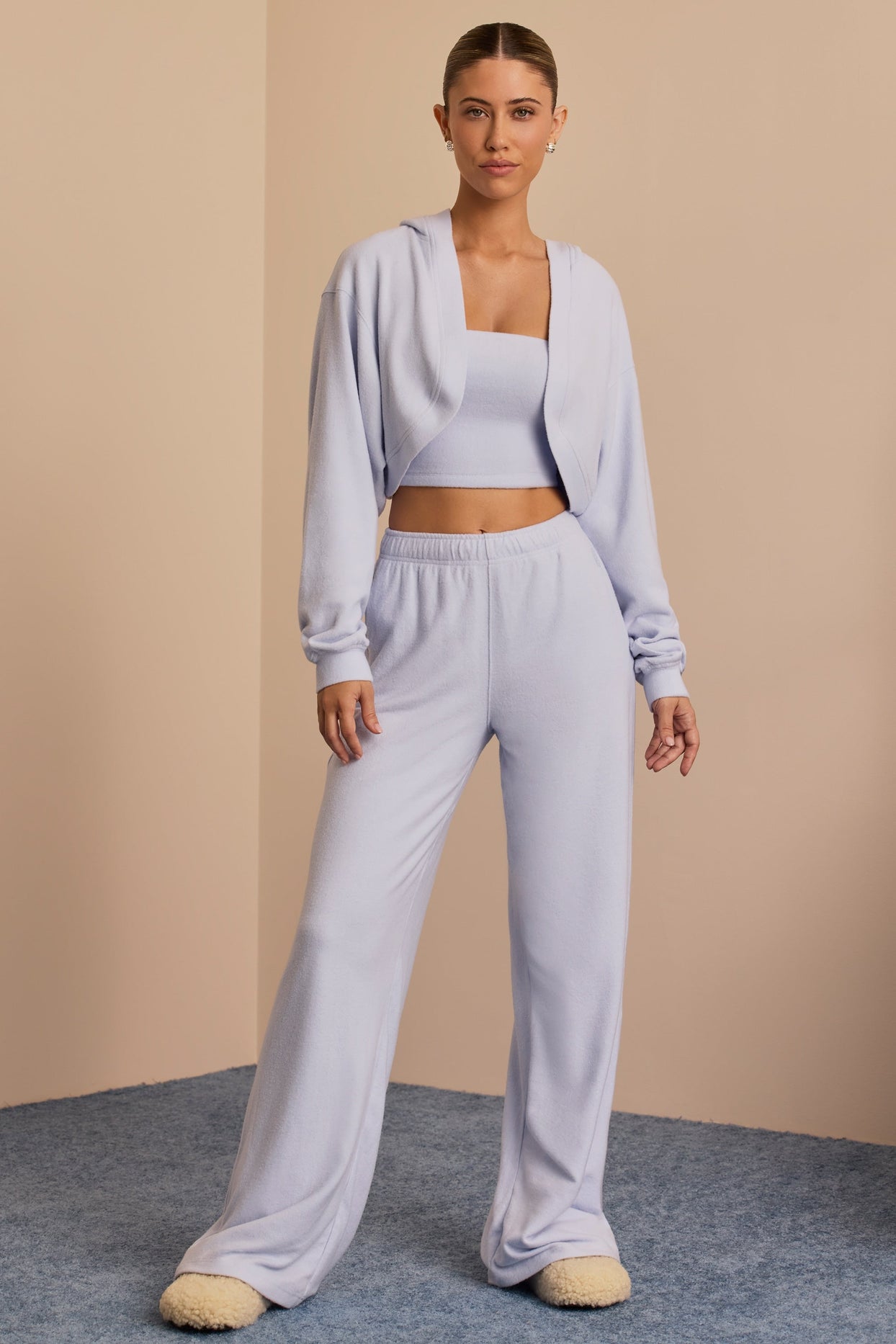 Brushed Jersey Wide-Leg Joggers in Soft Blue