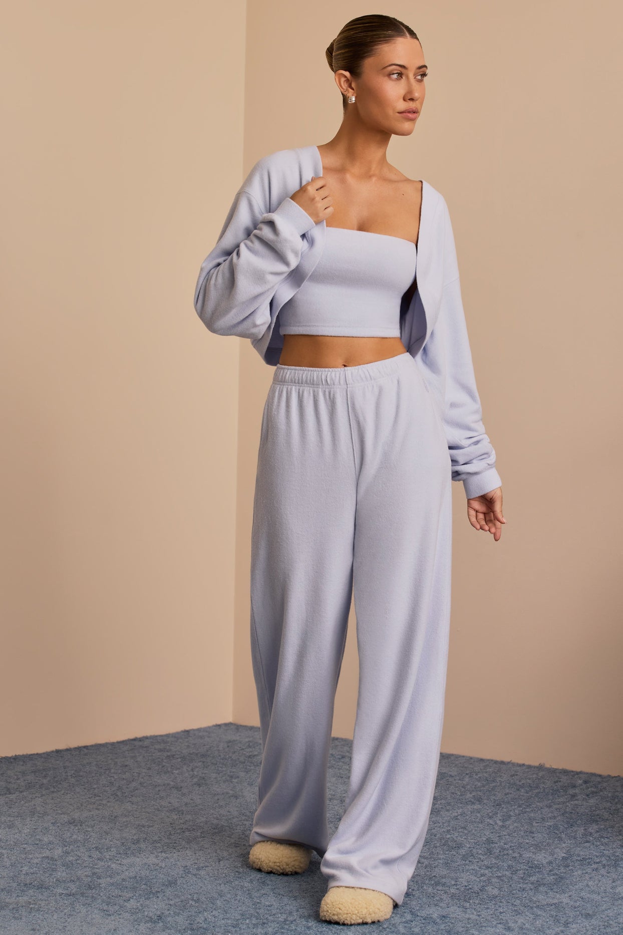 Brushed Jersey Wide-Leg Joggers in Soft Blue