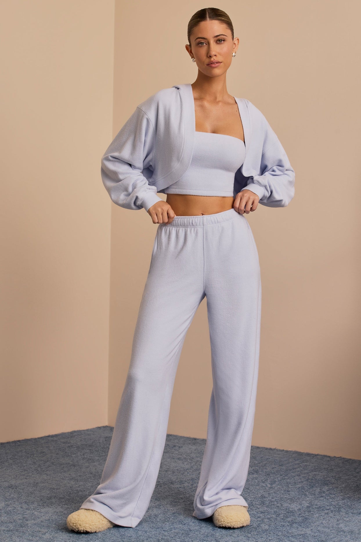 Brushed Jersey Wide-Leg Joggers in Soft Blue