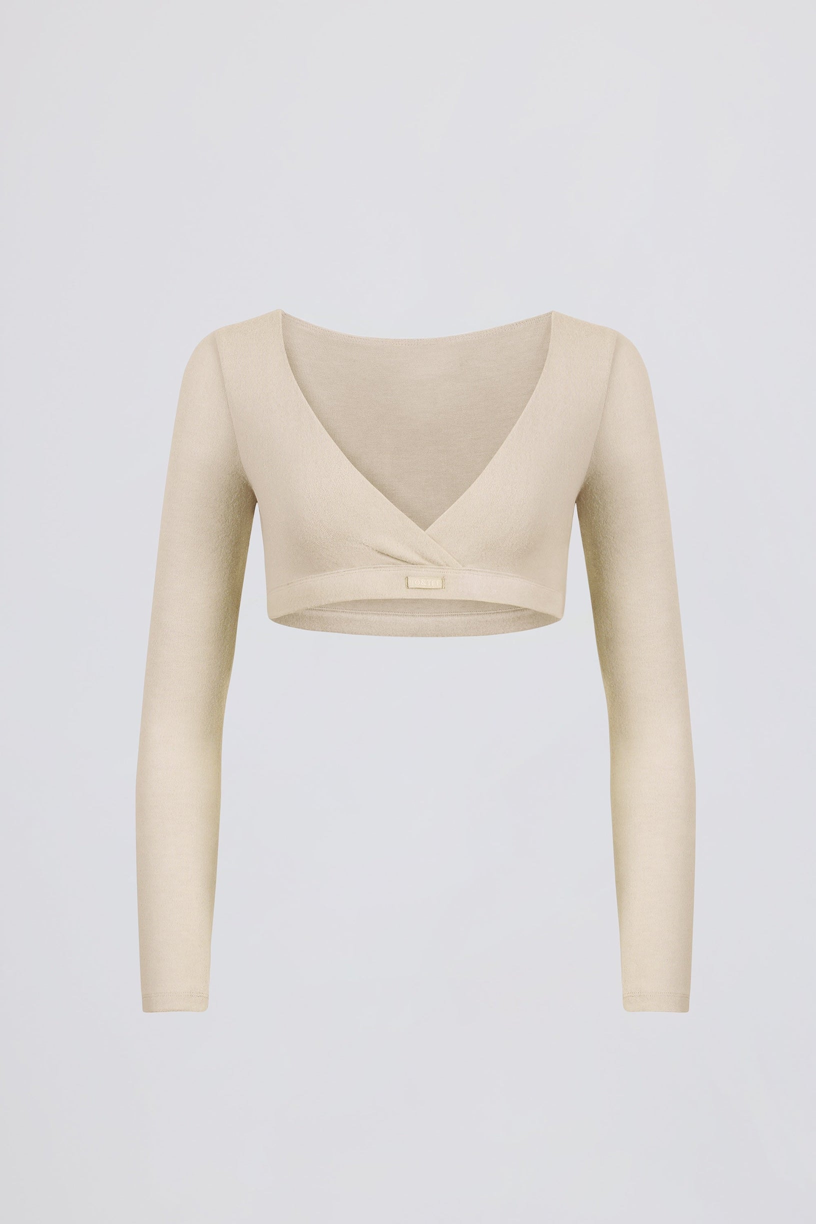 Brushed Jersey V-Neck Crop Top in Ecru - 2