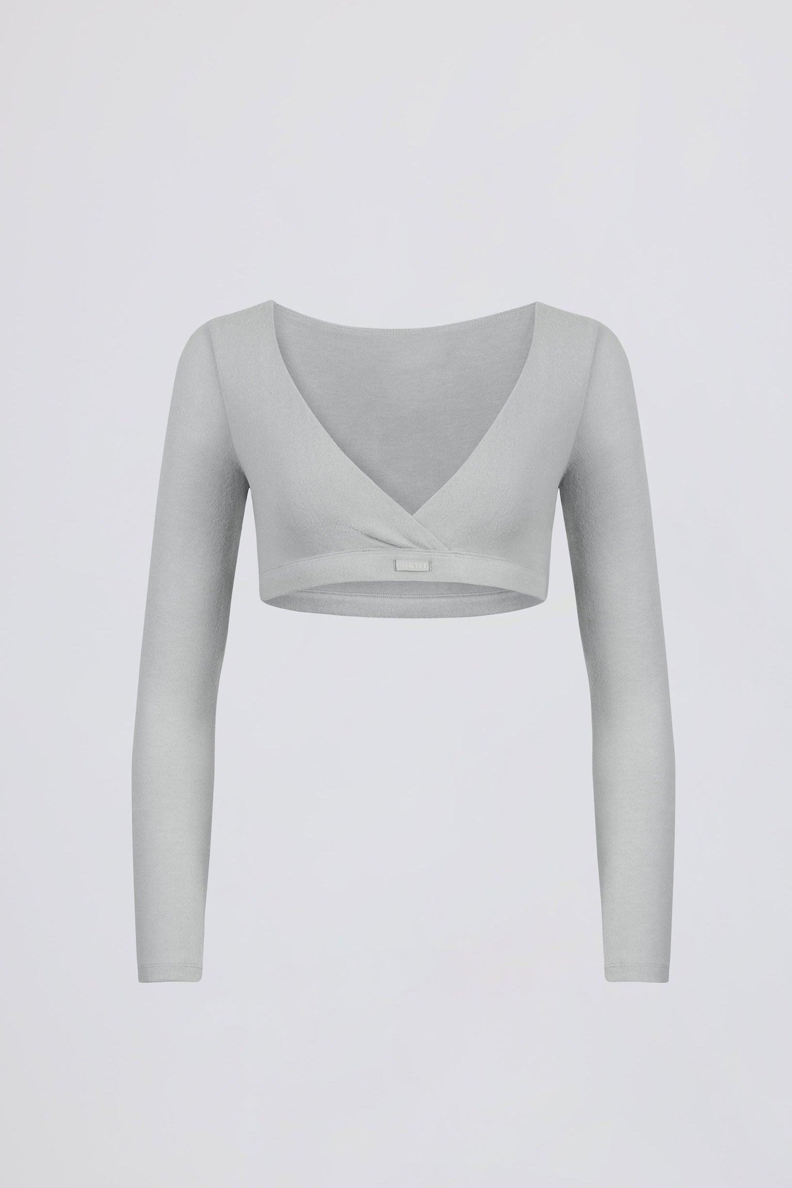 Brushed Jersey V-Neck Crop Top in Fog Grey - 2