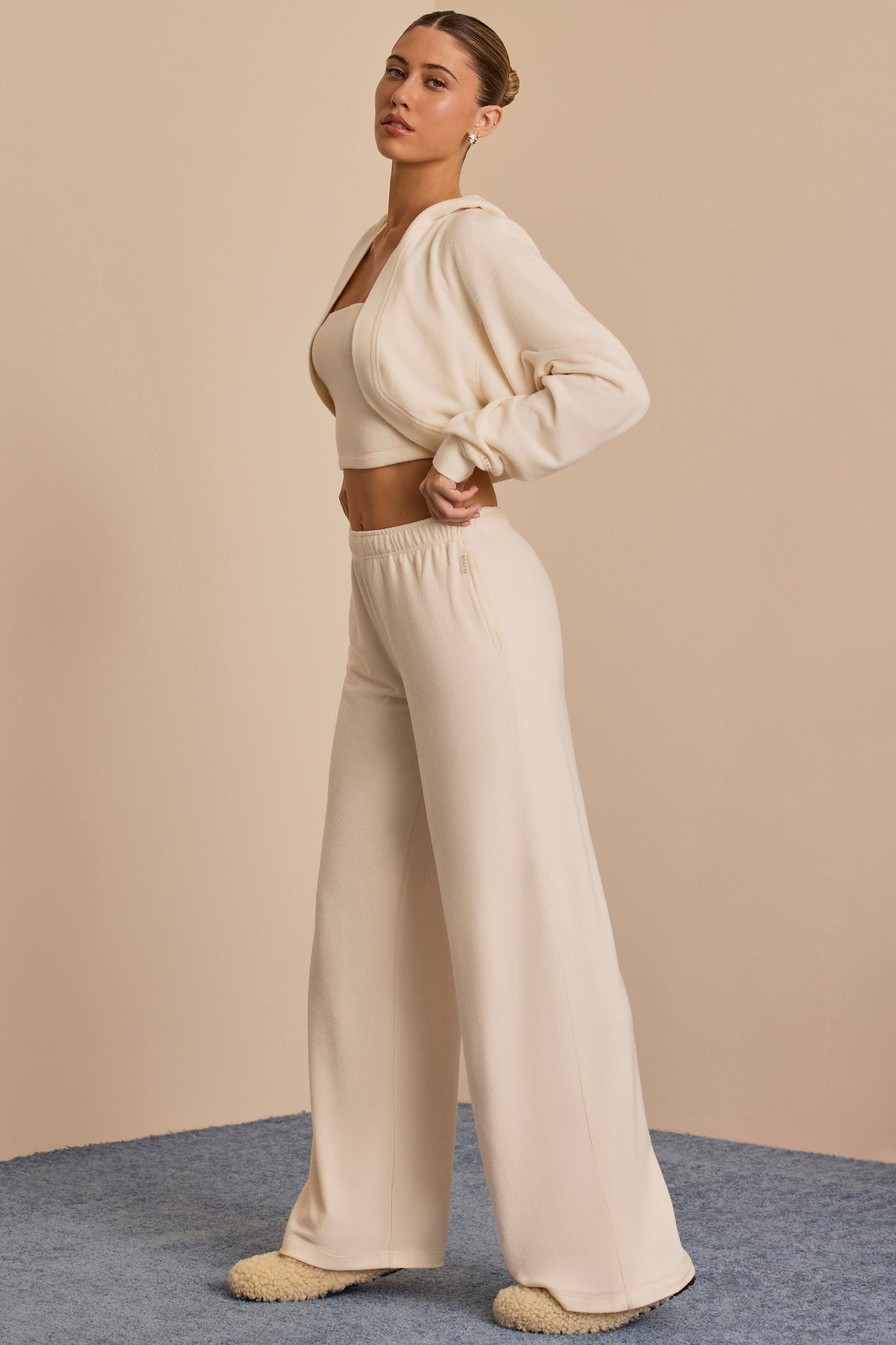 Petite Brushed Jersey Wide-Leg Joggers in Ecru