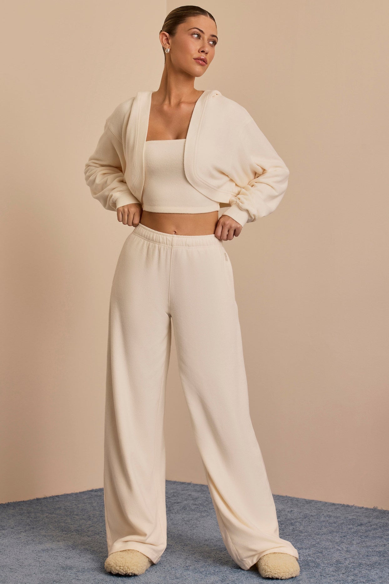 Petite Brushed Jersey Wide-Leg Joggers in Ecru