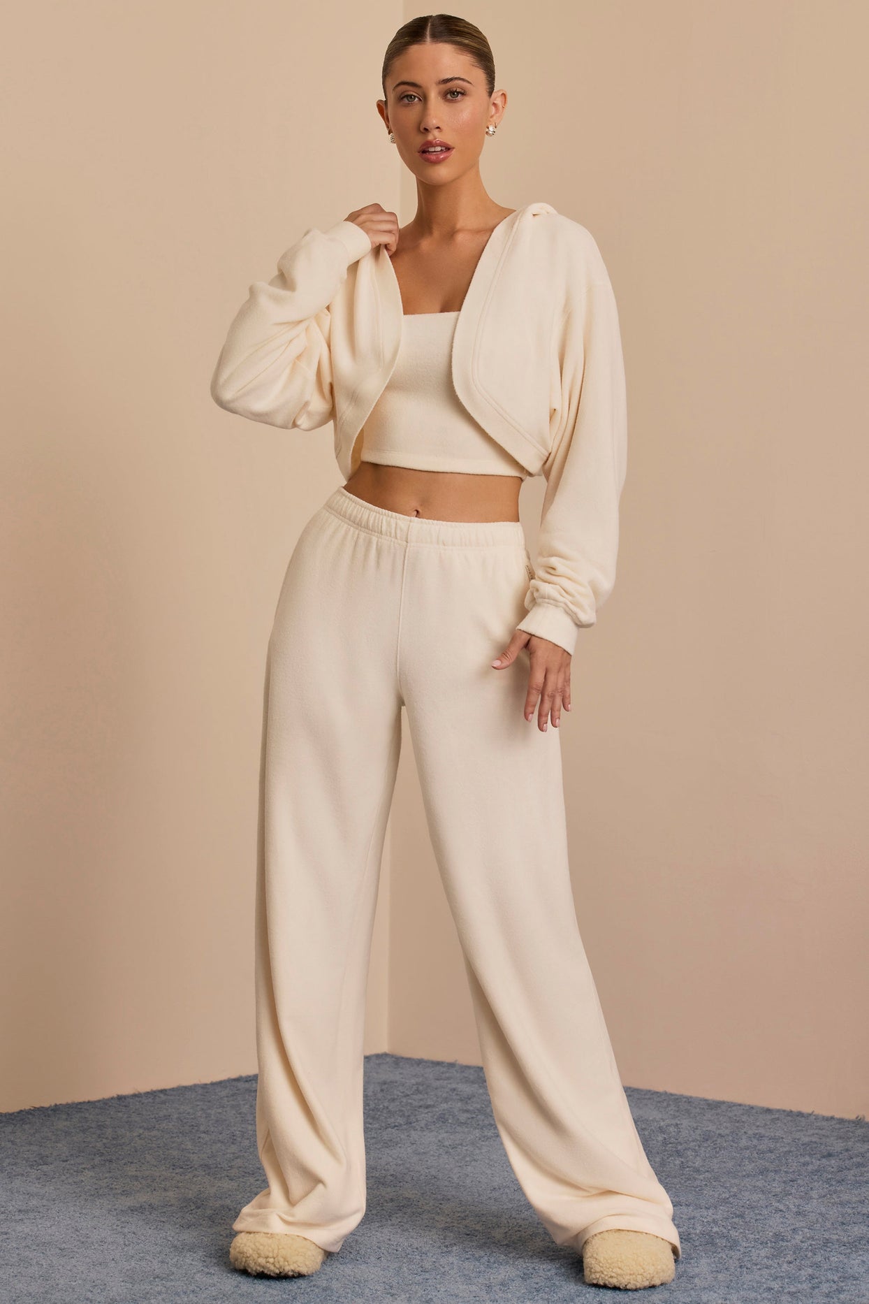 Petite Brushed Jersey Wide-Leg Joggers in Ecru