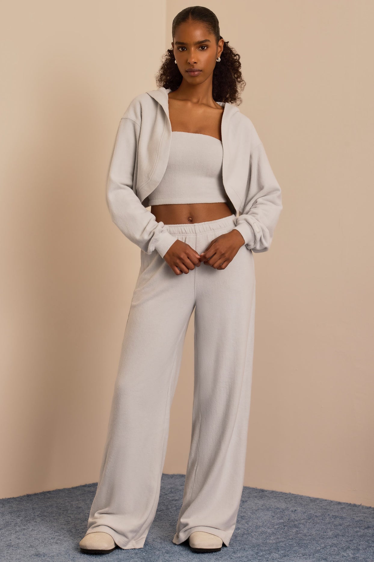 Petite Brushed Jersey Wide-Leg Joggers in Fog Grey