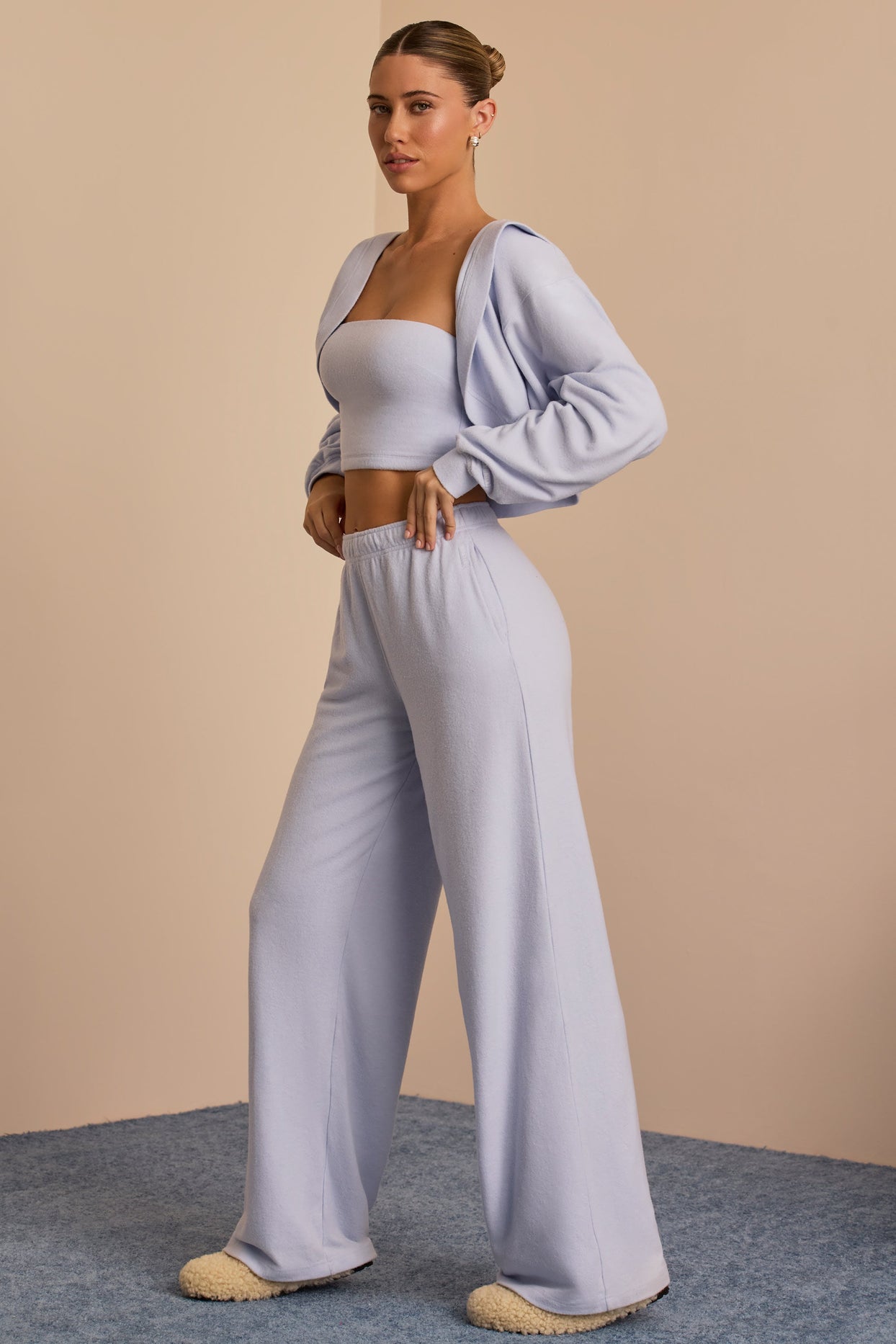 Petite Brushed Jersey Wide-Leg Joggers in Soft Blue