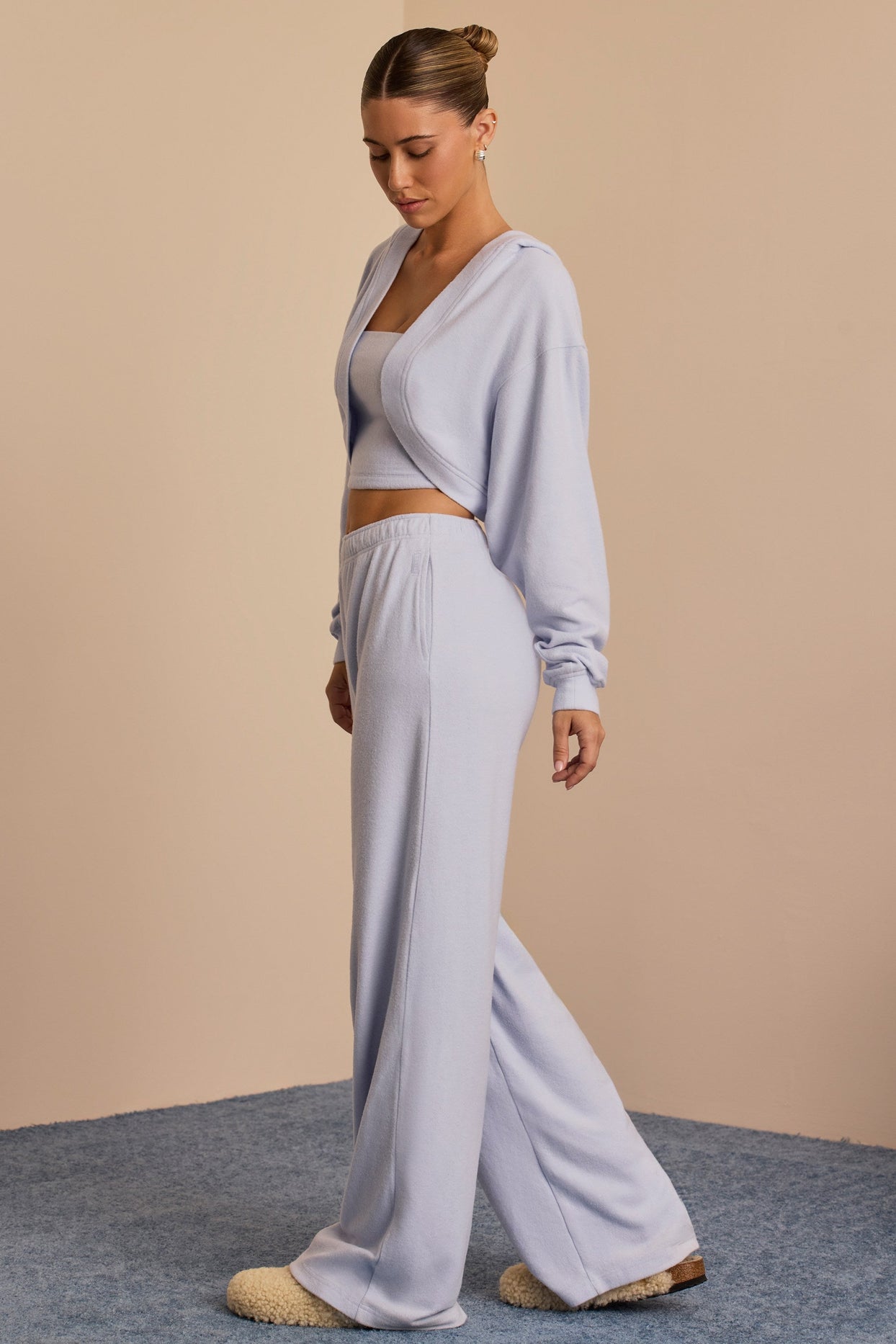 Petite Brushed Jersey Wide-Leg Joggers in Soft Blue