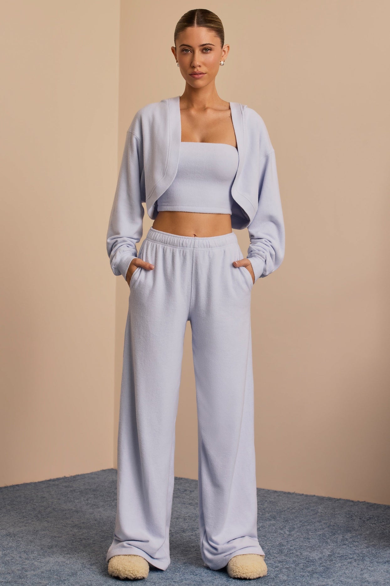 Tall Brushed Jersey Wide-Leg Joggers in Soft Blue