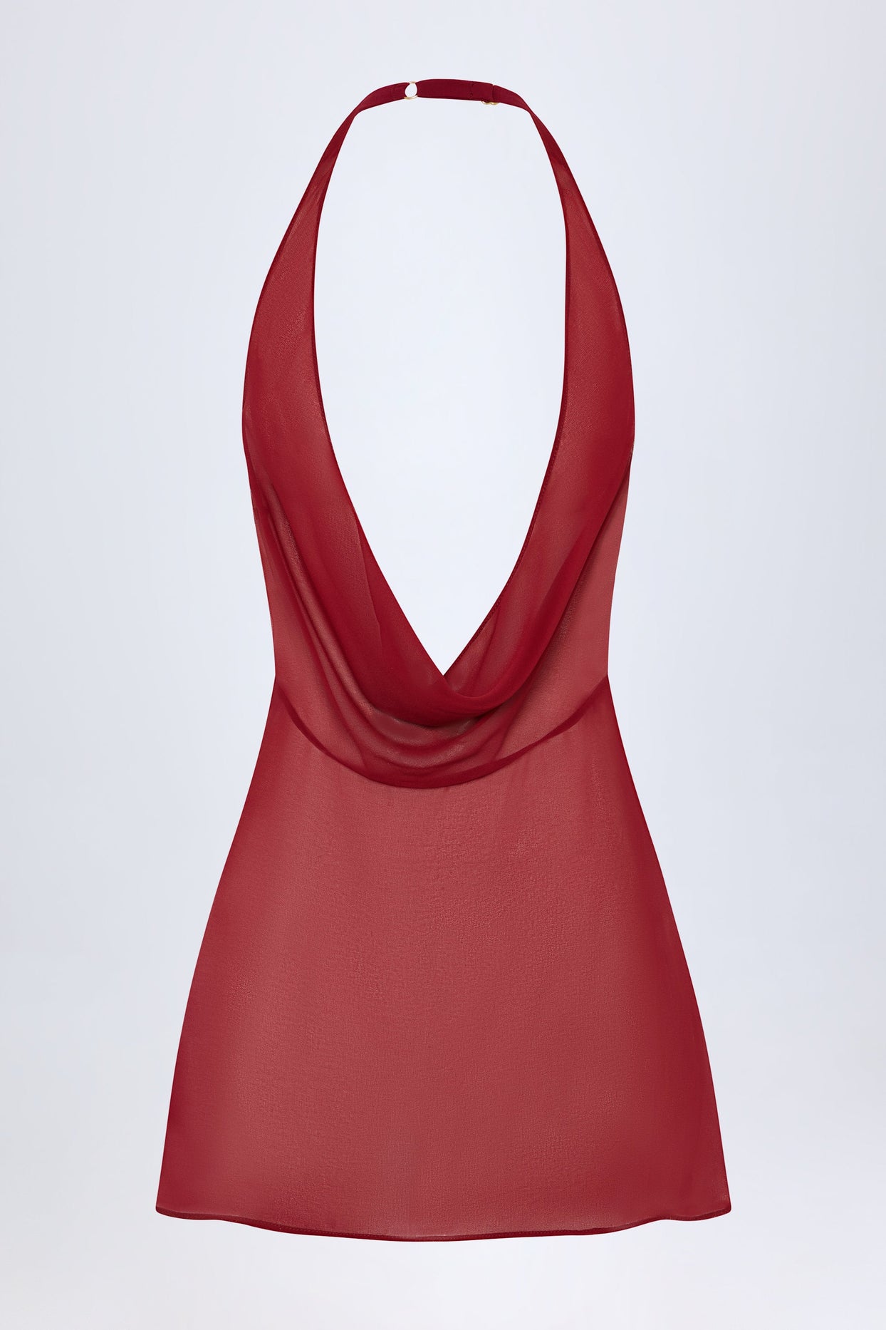 Cowl-Neck Backless Mini Dress in Dark Cherry