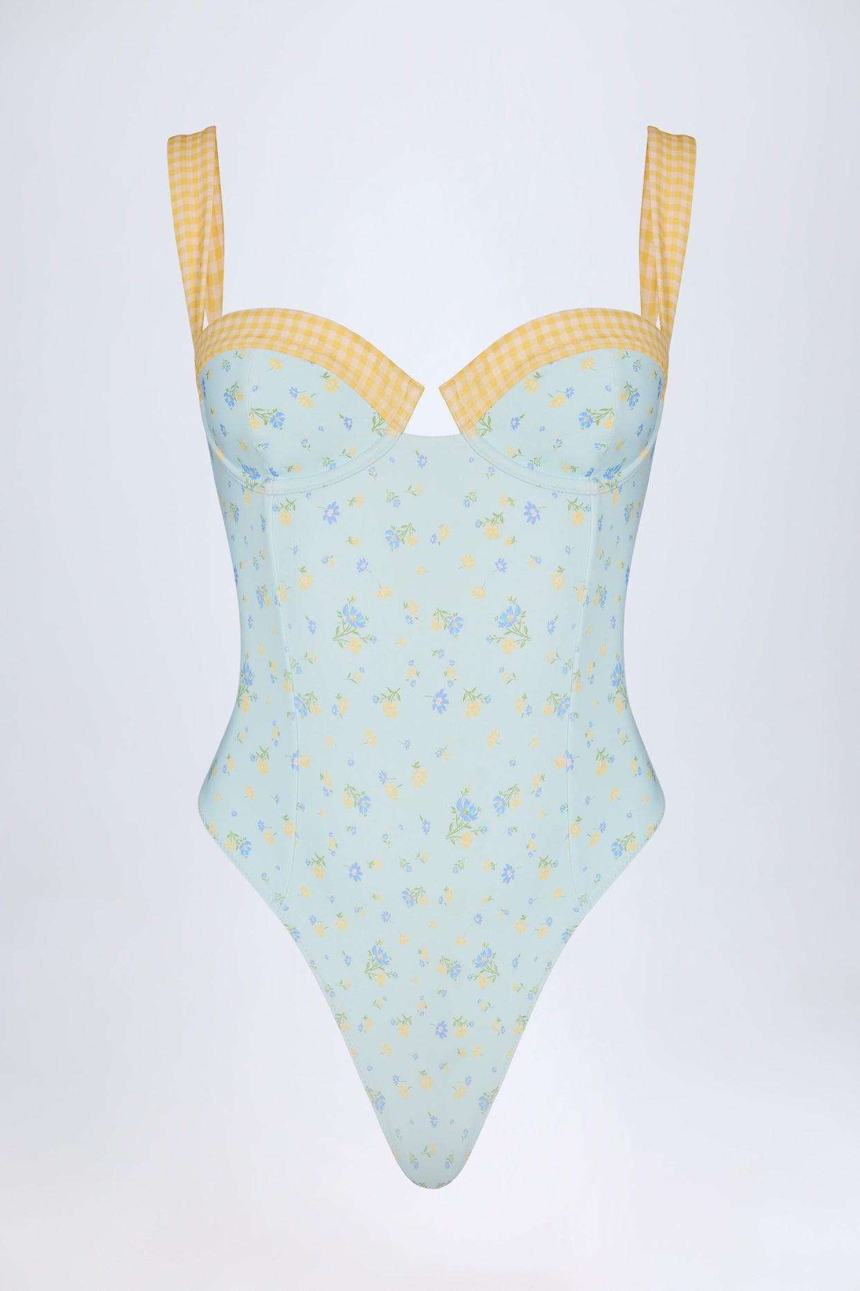 Underwired Balconette Swimsuit in Blue Floral Print