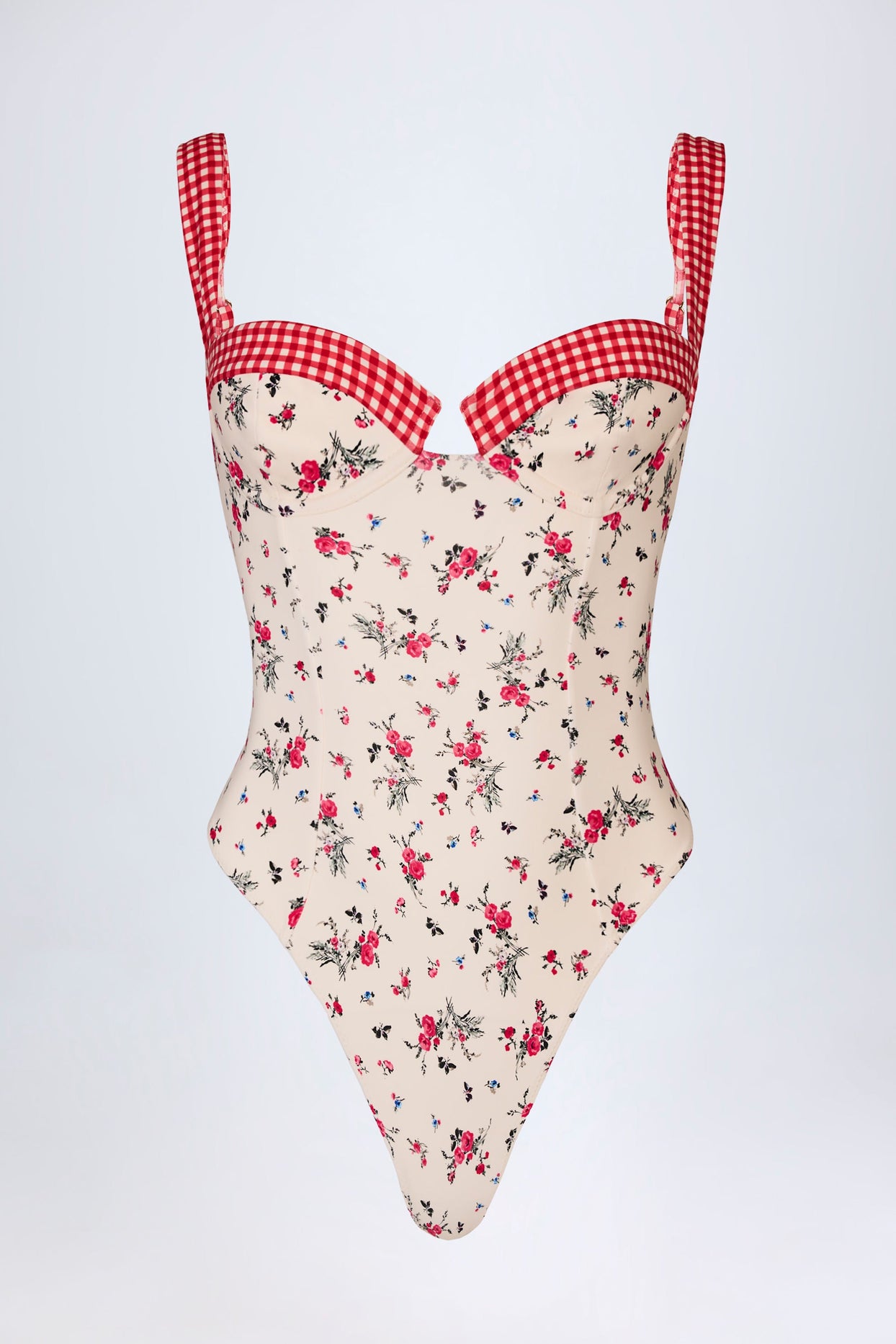 Underwired Balconette Swimsuit in Red Floral Print