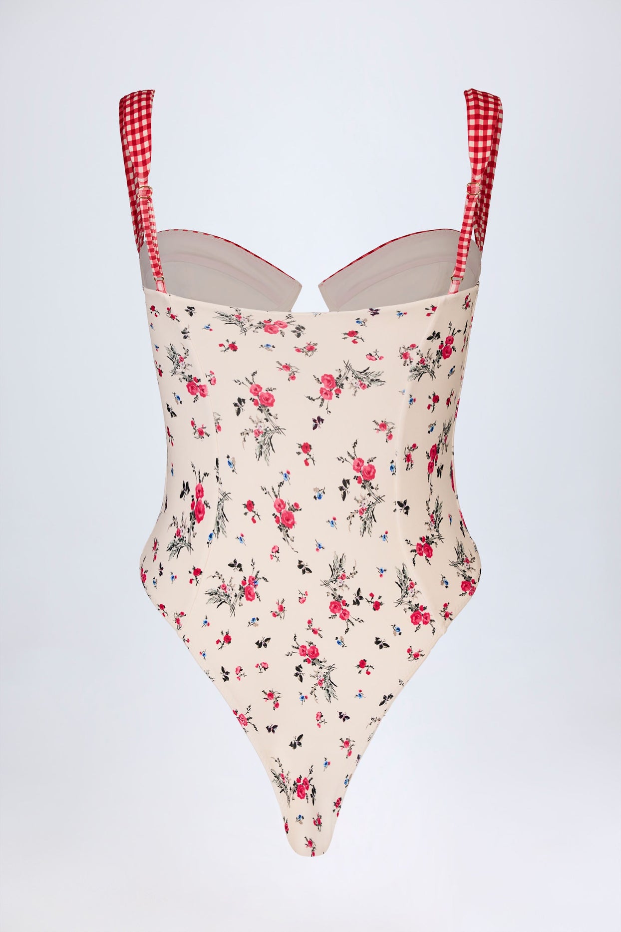 Underwired Balconette Swimsuit in Red Floral Print