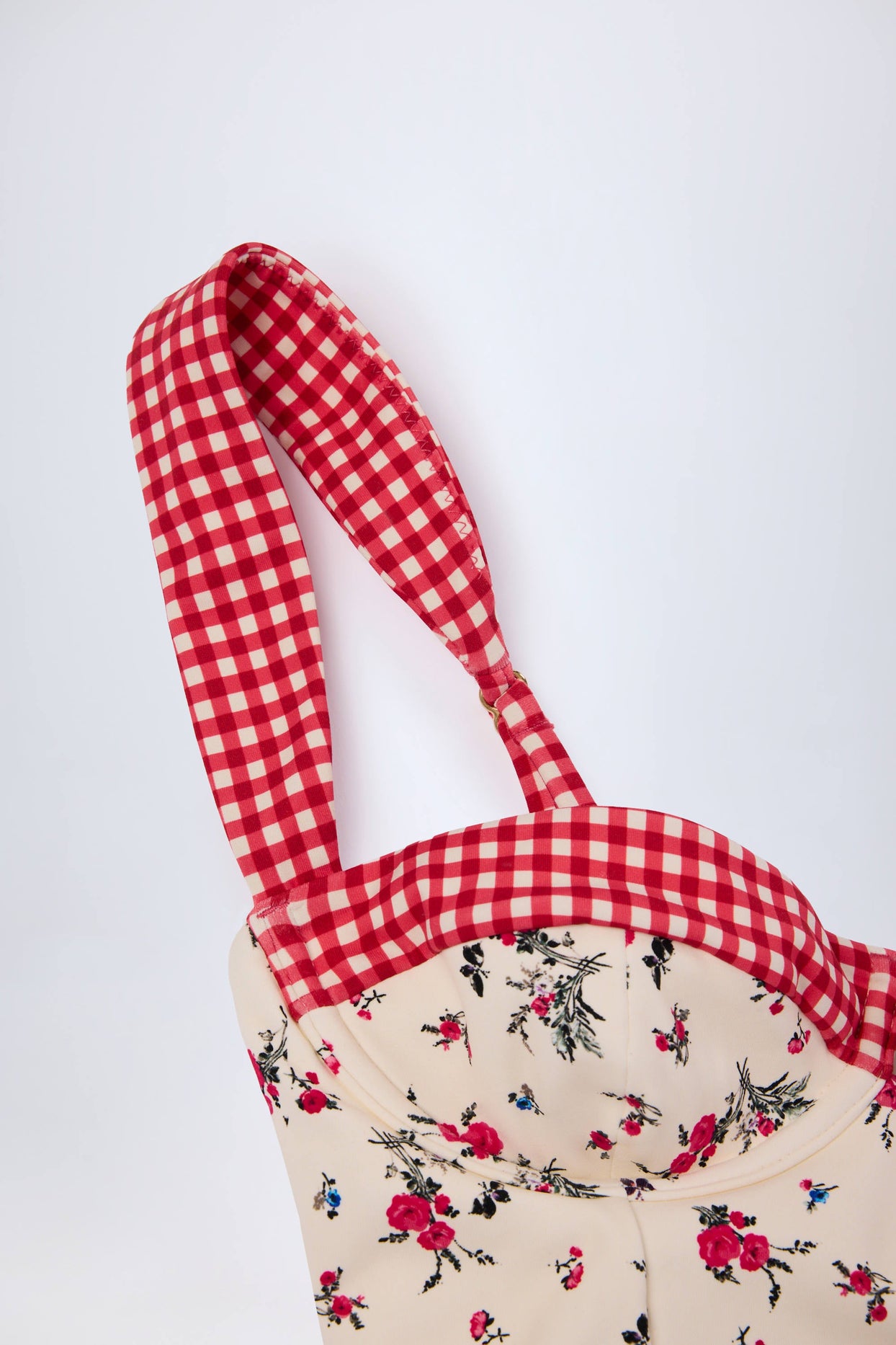 Underwired Balconette Swimsuit in Red Floral Print