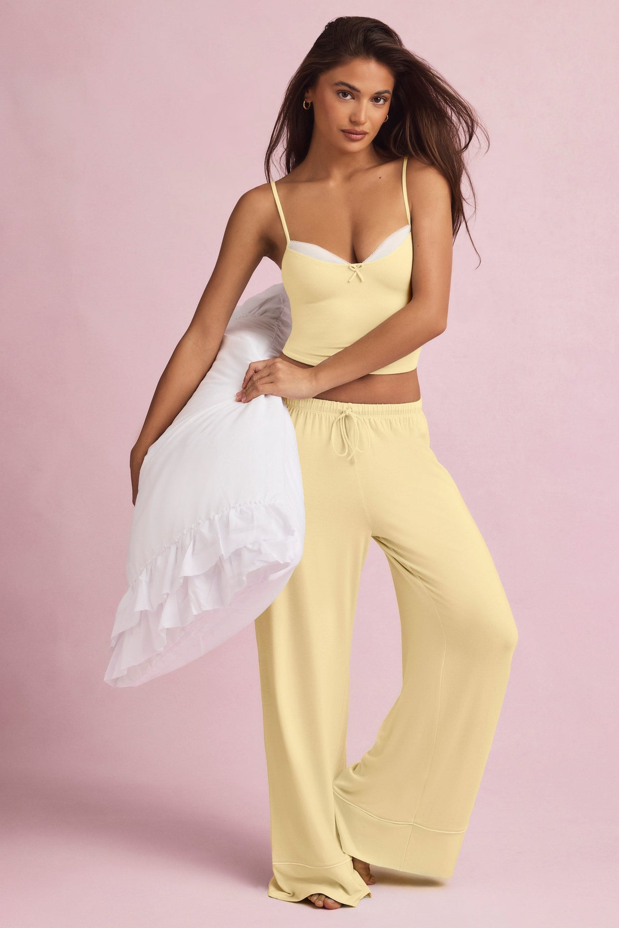 Mid-Rise Pyjama Trousers in Pastel Yellow