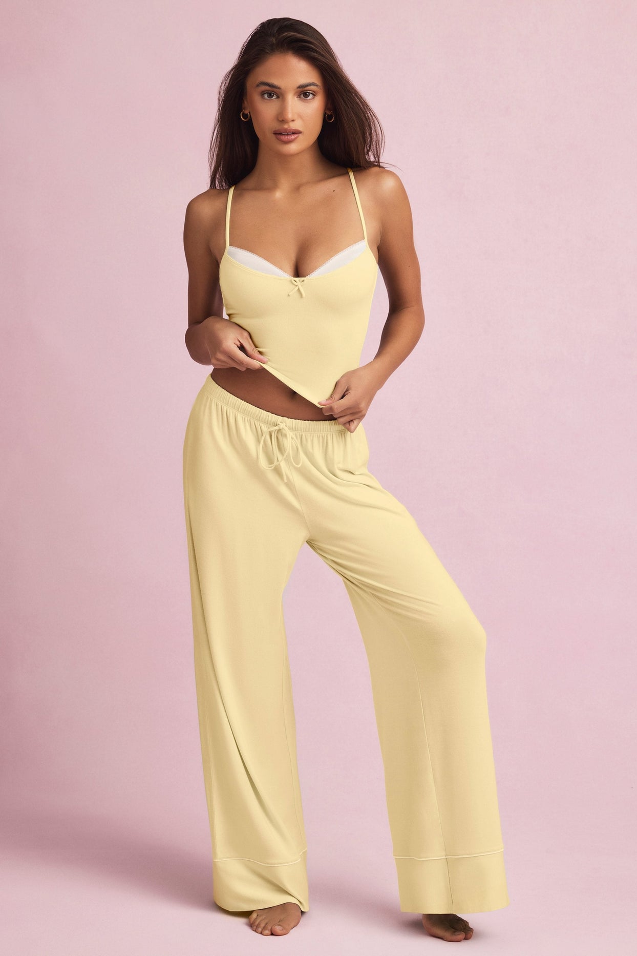 Mid-Rise Pyjama Trousers in Pastel Yellow